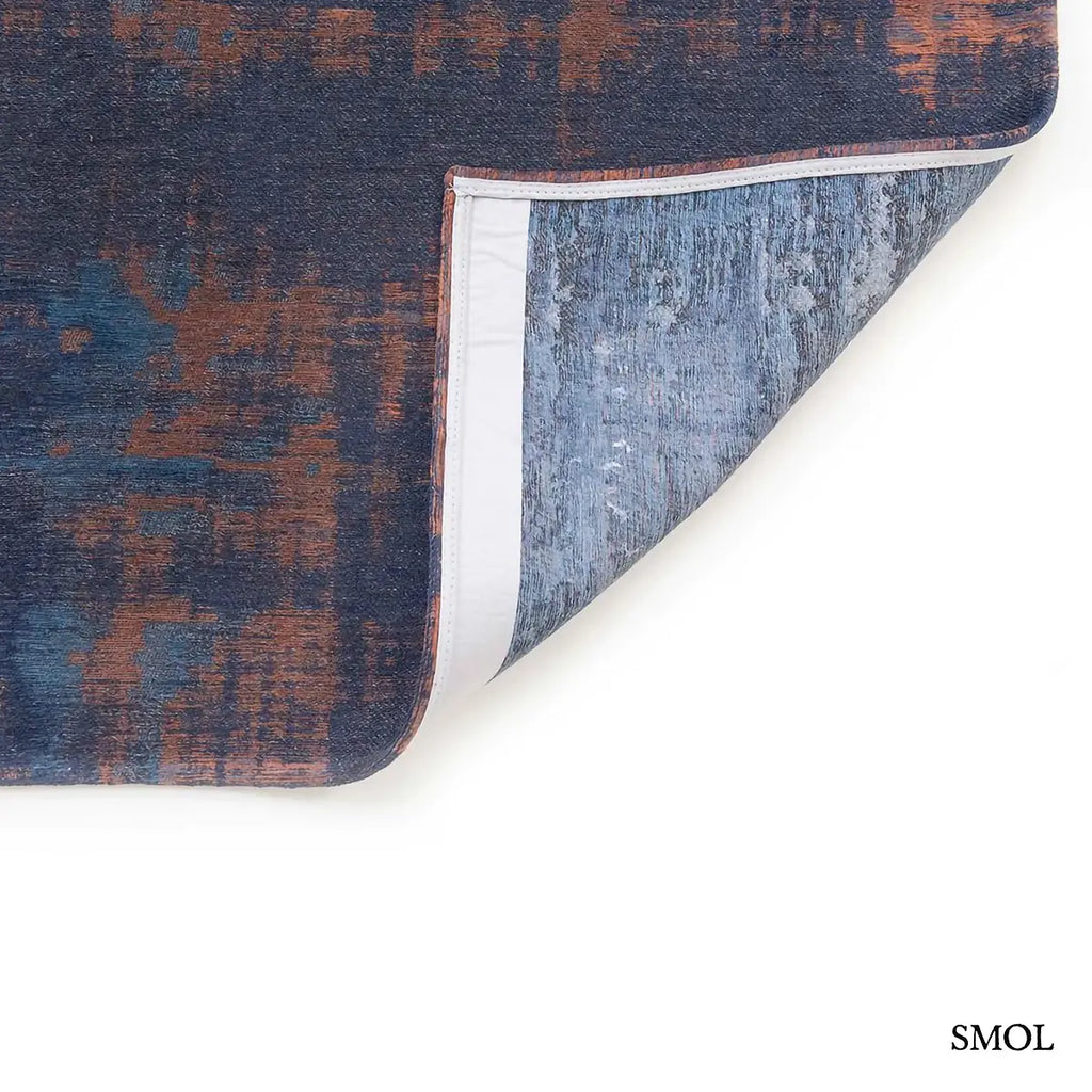 ECO RUG SUNSET BLUE kék-rozsda patinás mintás szőnyeg, felhajtott sarokkal