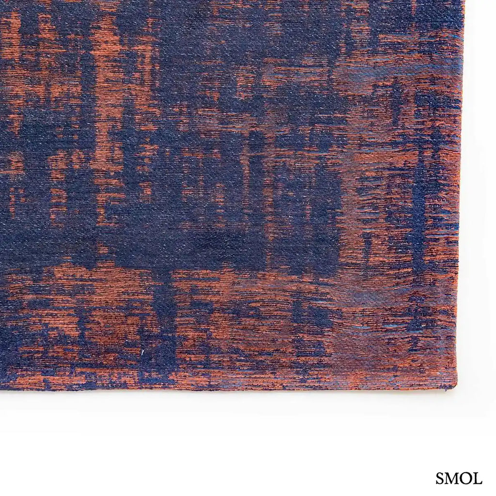 ECO RUG SUNSET BLUE kék-rozsda patinás mintás szőnyeg, szegély nagyítva