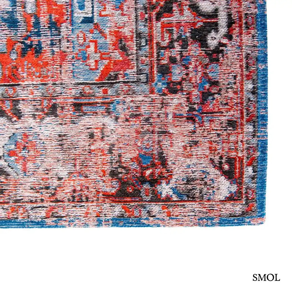 ECO RUG CLASSIC BRICK perzsa mintás szőnyeg piros alapon kék Heriz medallion mintával, koptatott vintage hatással. szegély