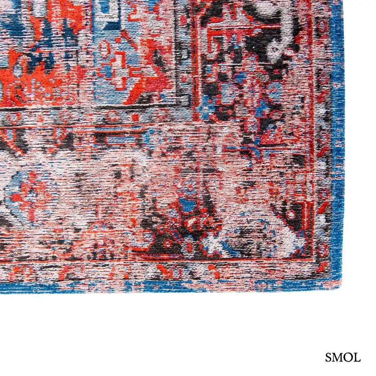 ECO RUG CLASSIC BRICK perzsa mintás szőnyeg piros alapon kék Heriz medallion mintával, koptatott vintage hatással. szegély