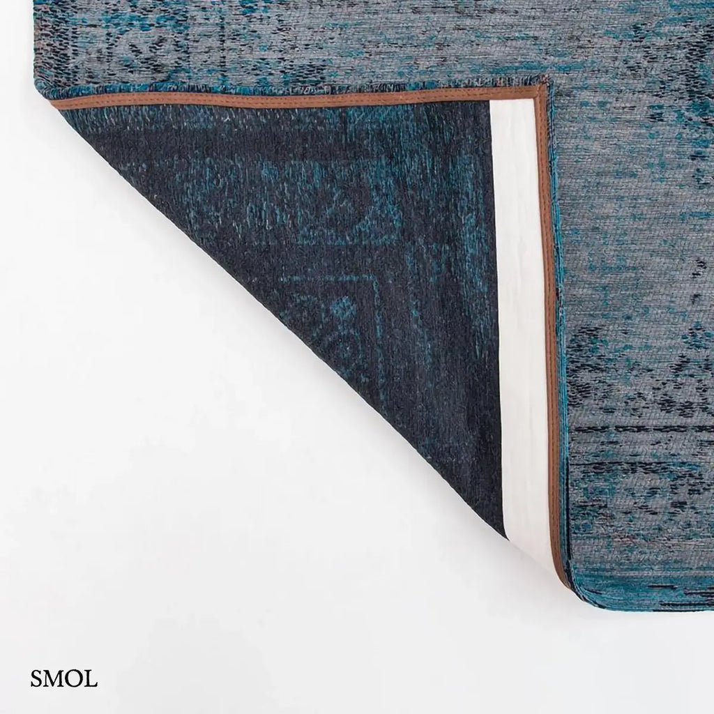 ECO RUG GREY TURQUOISE perzsa mintás szőnyeg szürke alapon türkiz medallion mintával, koptatott vintage hatással, felhajtott sarokkal