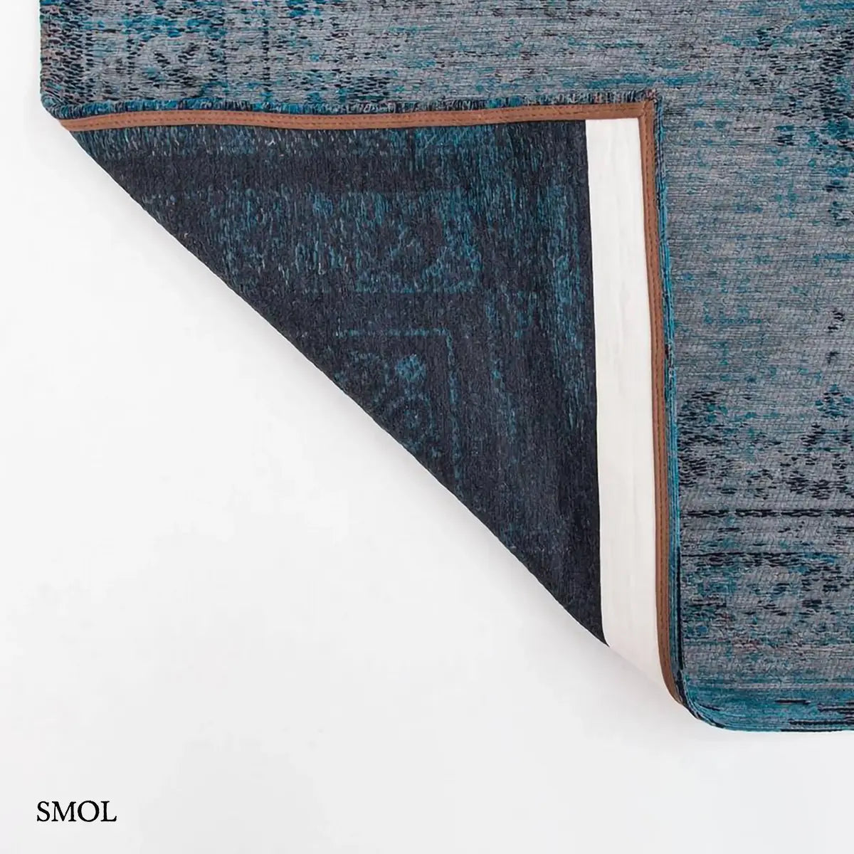 ECO RUG GREY TURQUOISE perzsa mintás szőnyeg szürke alapon türkiz medallion mintával, koptatott vintage hatással, felhajtott sarokkal