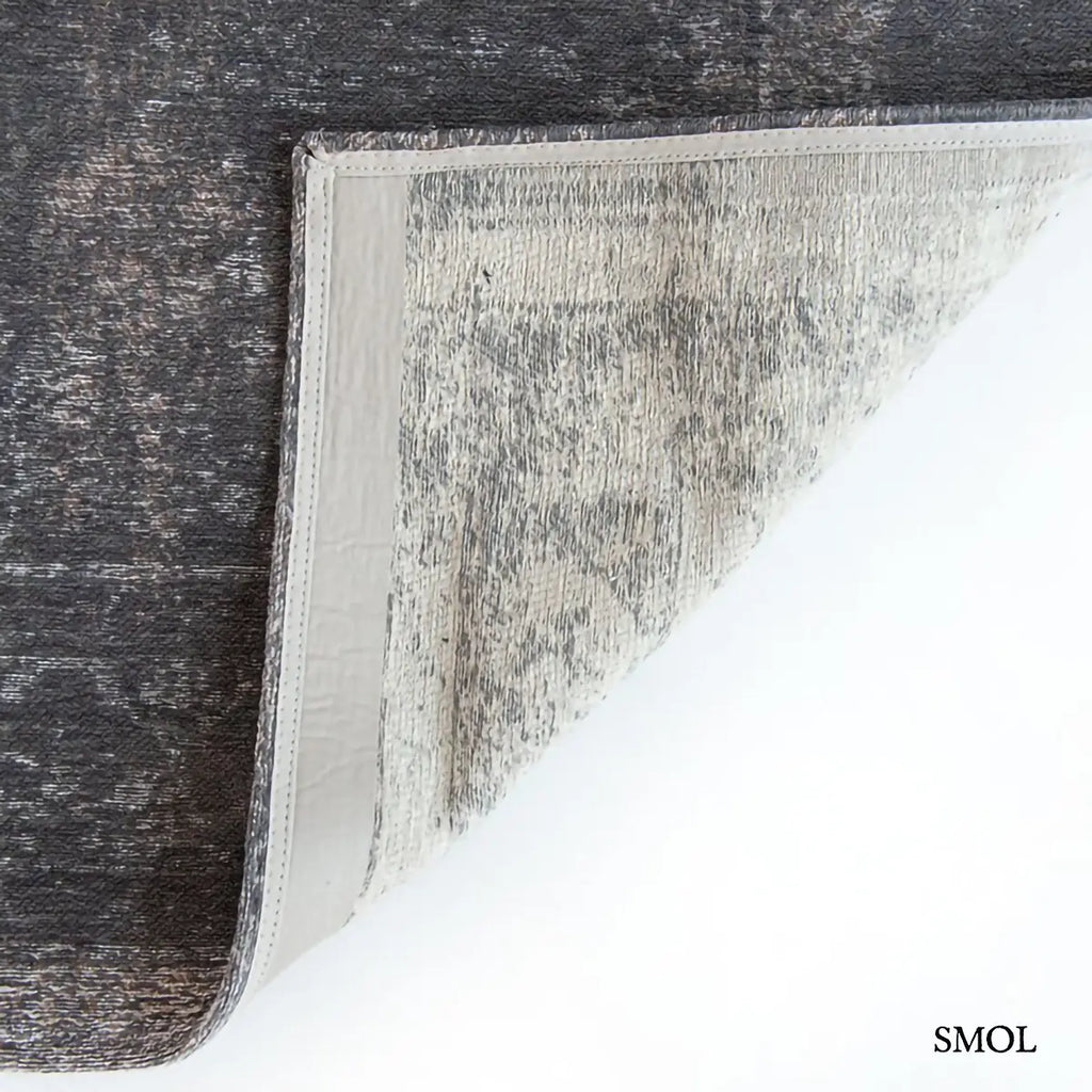 ECO RUG STONE perzsa mintás szőnyeg antracit-szürke tónusokban, vintage hatással, jacquard szövés, pamut-gyapjú-poliészter, felhajtott sarokkal