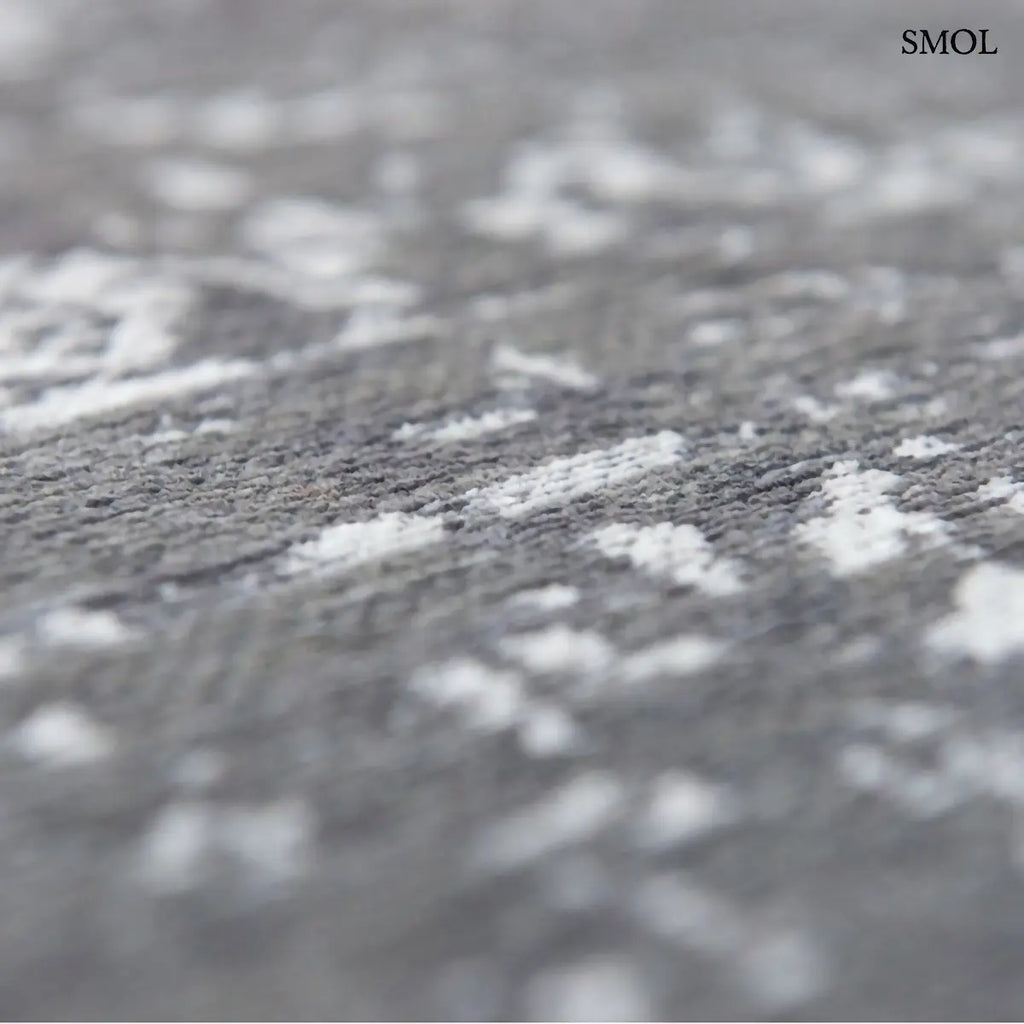ECO RUG STONE perzsa mintás szőnyeg antracit-szürke tónusokban, vintage hatással, jacquard szövés, pamut-gyapjú-poliészter, nagyítva