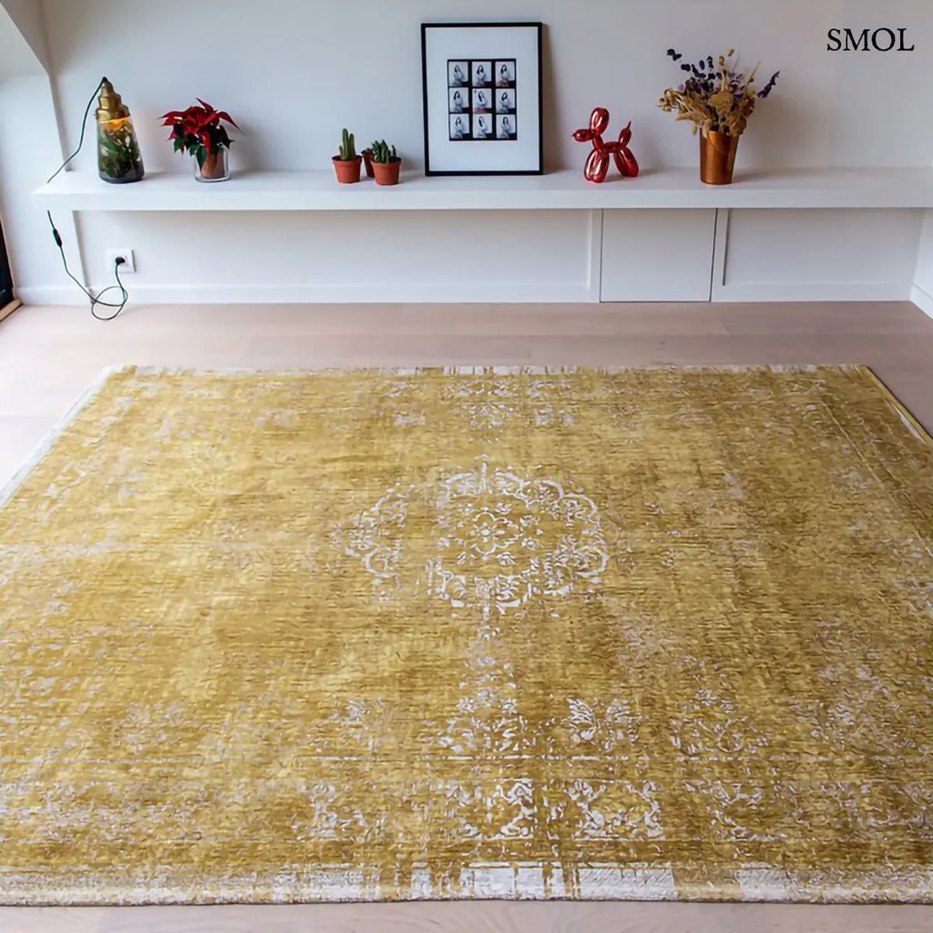 ECO RUG SPRING MOSS perzsa mintás szőnyeg barna tónusokban, vintage hatással, jacquard szövés, pamut-gyapjú-poliészter, modern szobában