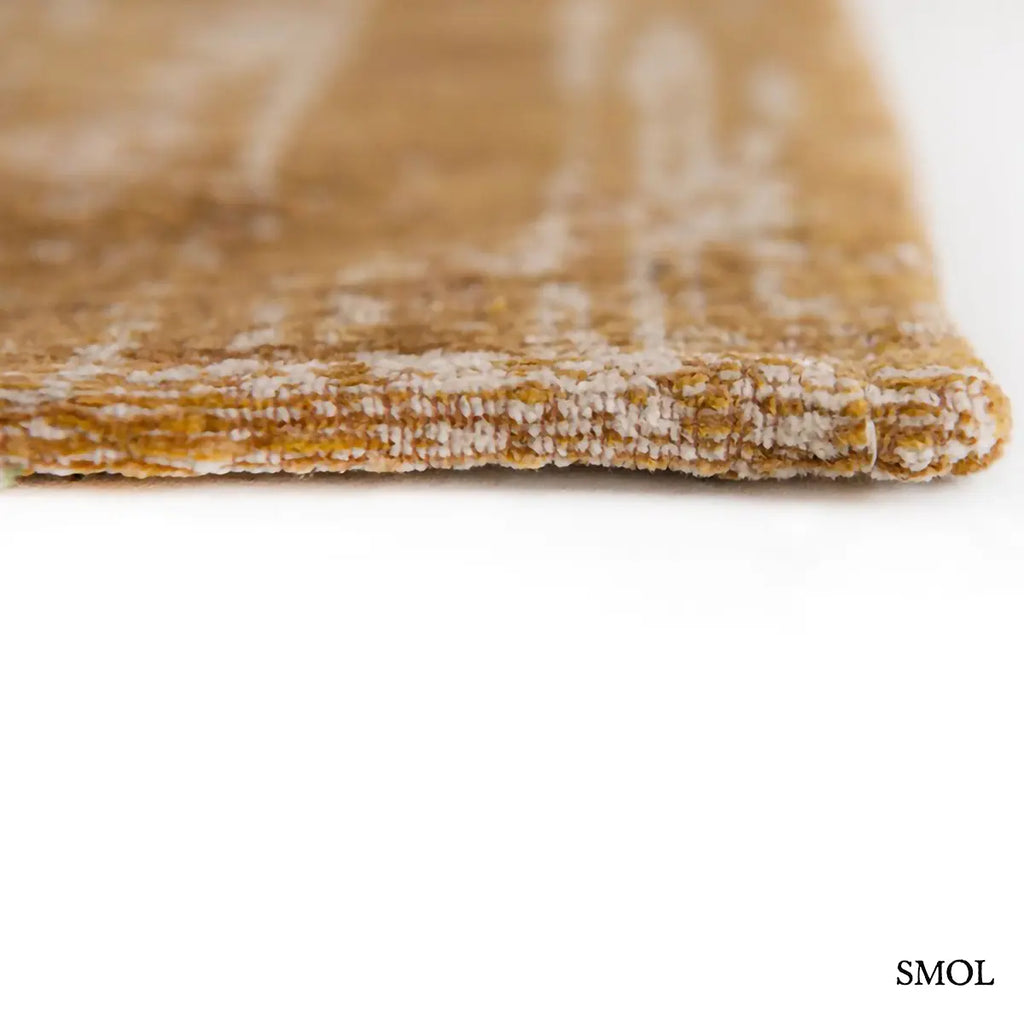 ECO RUG SPRING MOSS perzsa mintás szőnyeg barna tónusokban, vintage hatással, jacquard szövés, pamut-gyapjú-poliészter, sarok nagyítva