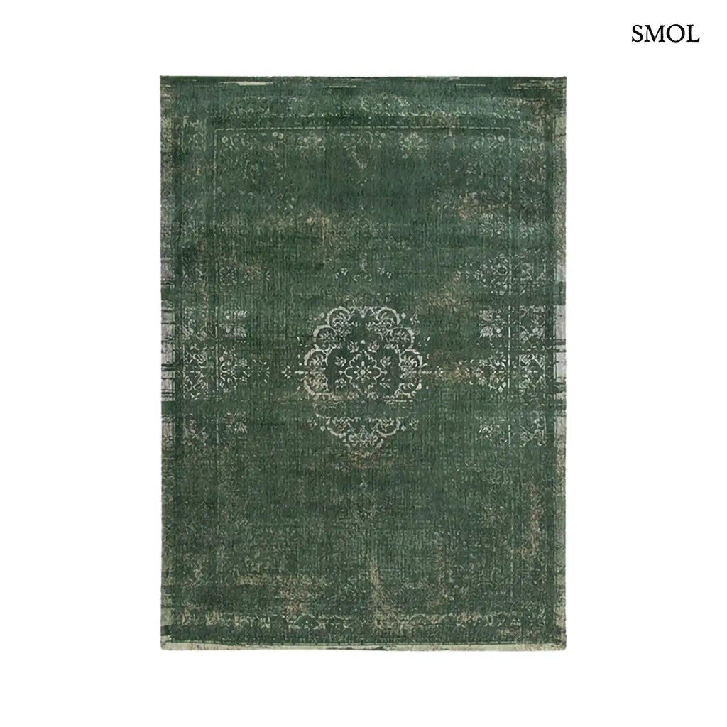 ECO RUG MAJESTIC FOREST perzsa mintás szőnyeg erdőzöld tónusokban, vintage hatással, jacquard szövés, pamut-gyapjú-poliészter, fehér háttérrel