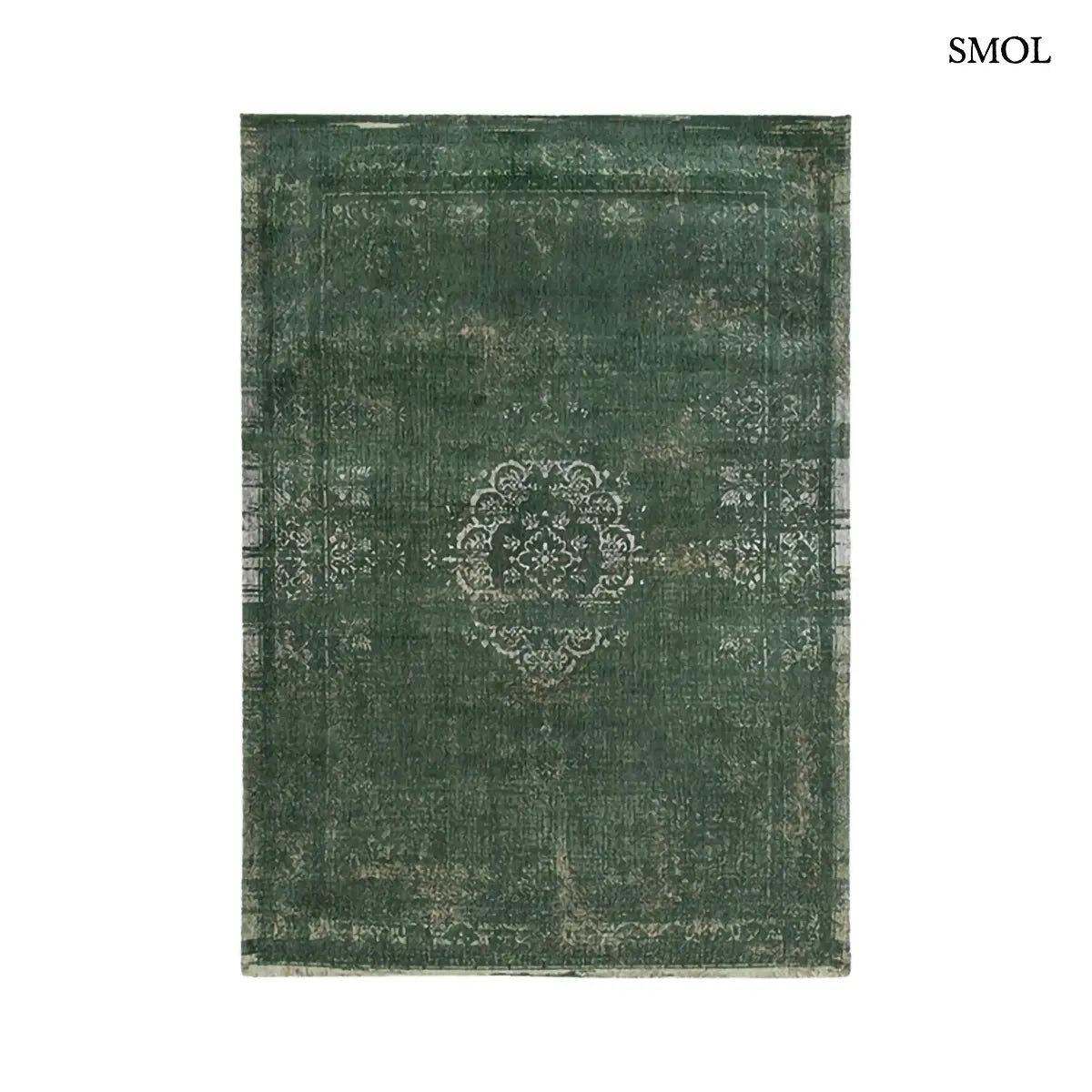 ECO RUG MAJESTIC FOREST perzsa mintás szőnyeg erdőzöld tónusokban, vintage hatással, jacquard szövés, pamut-gyapjú-poliészter, fehér háttérrel