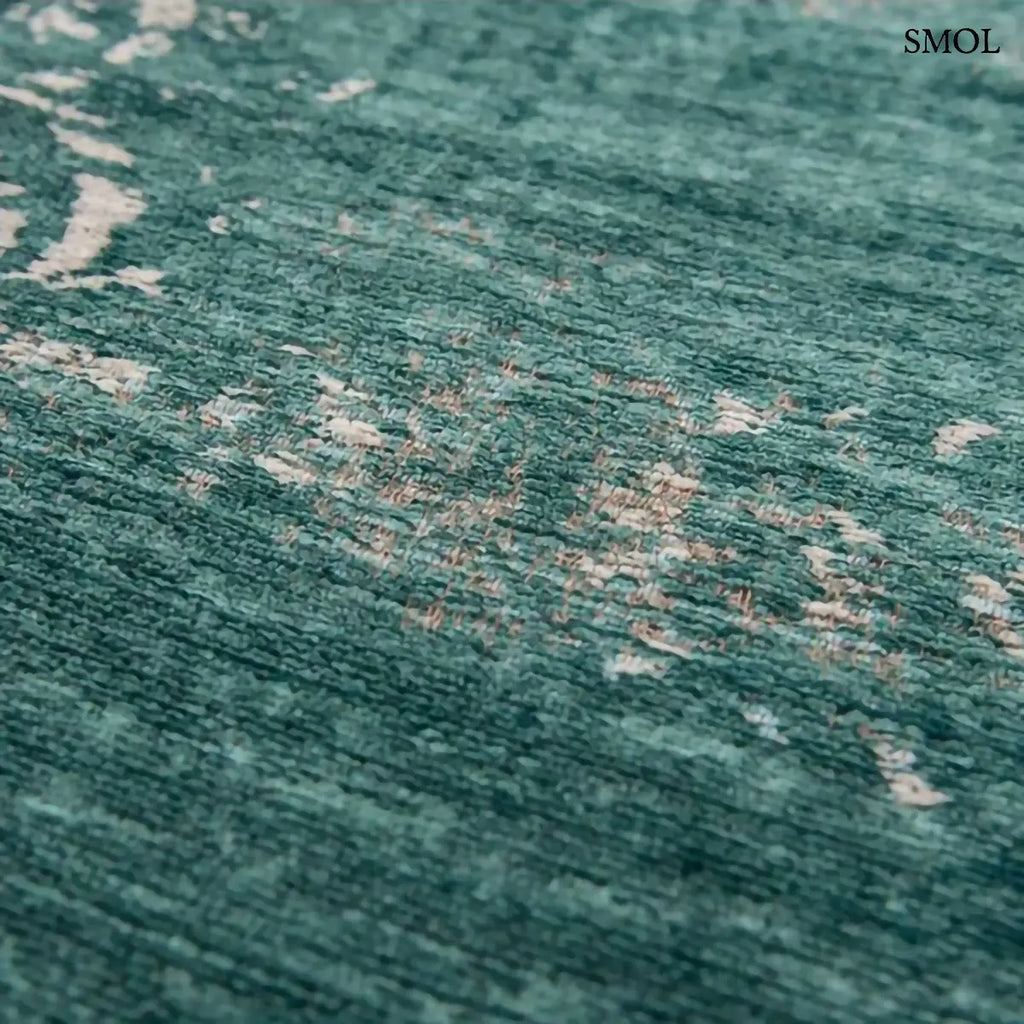 ECO RUG JADE perzsa mintás szőnyeg jadezöld alapon krémszínű koptatott medallion mintával, vintage hatással, jacquard szövés, textúra