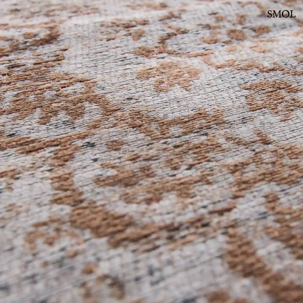 ECO RUG GREY EBONY perzsa mintás szőnyeg ezüstszürke alapon rozsdabarna-bronz mintával, vintage hatással, jacquard szövés, nagyítva