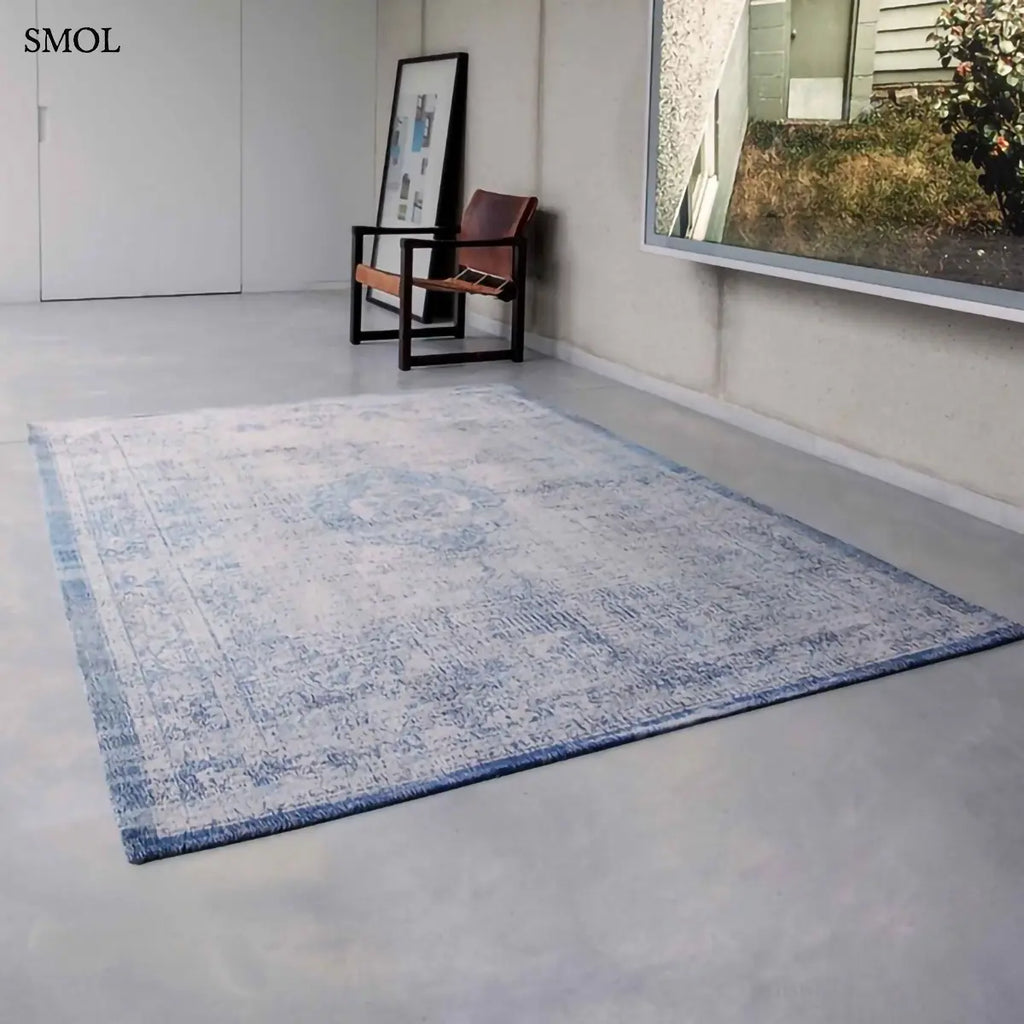 ECO RUG GREY JEANS perzsa mintás szőnyeg szürkéskék tónusokban, vintage hatással, jacquard szövés, pamut-gyapjú-poliészter, szobában