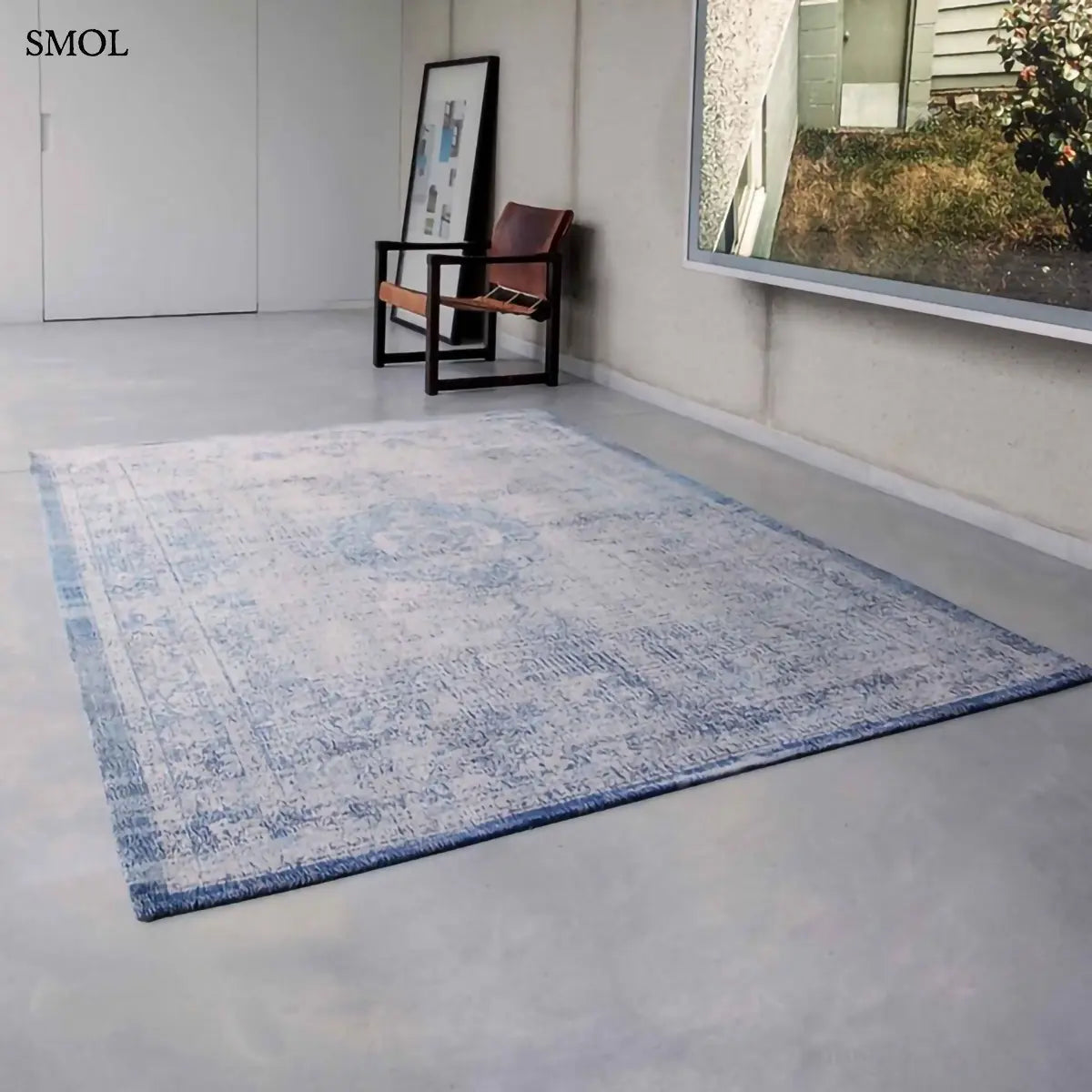 ECO RUG GREY JEANS perzsa mintás szőnyeg szürkéskék tónusokban, vintage hatással, jacquard szövés, pamut-gyapjú-poliészter, szobában