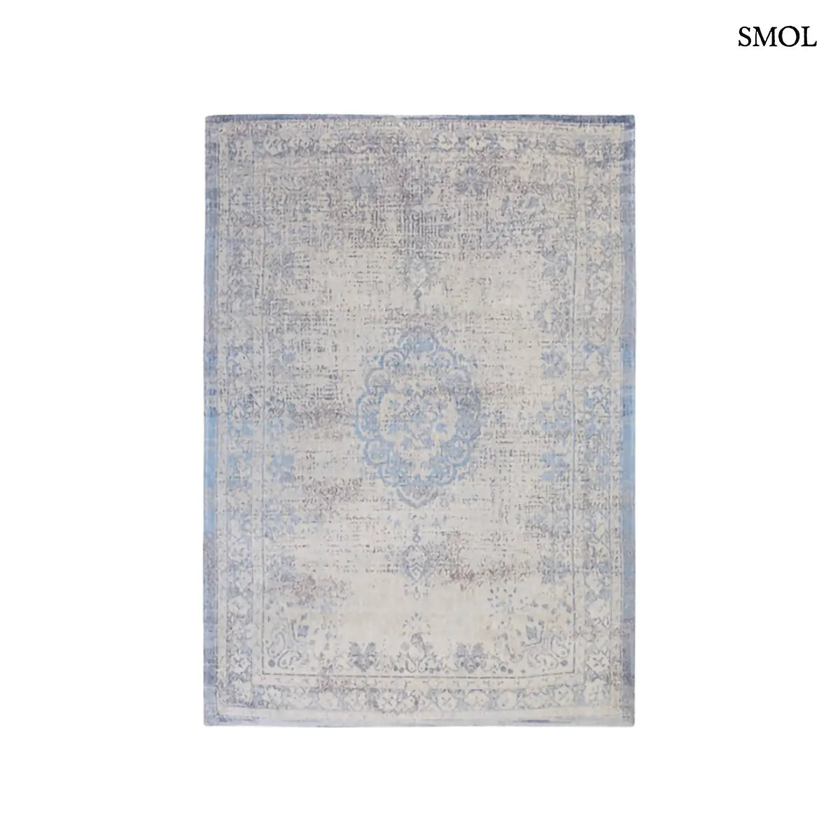 ECO RUG GREY JEANS perzsa mintás szőnyeg szürkéskék tónusokban, vintage hatással, jacquard szövés, pamut-gyapjú-poliészter, fehér háttérrel