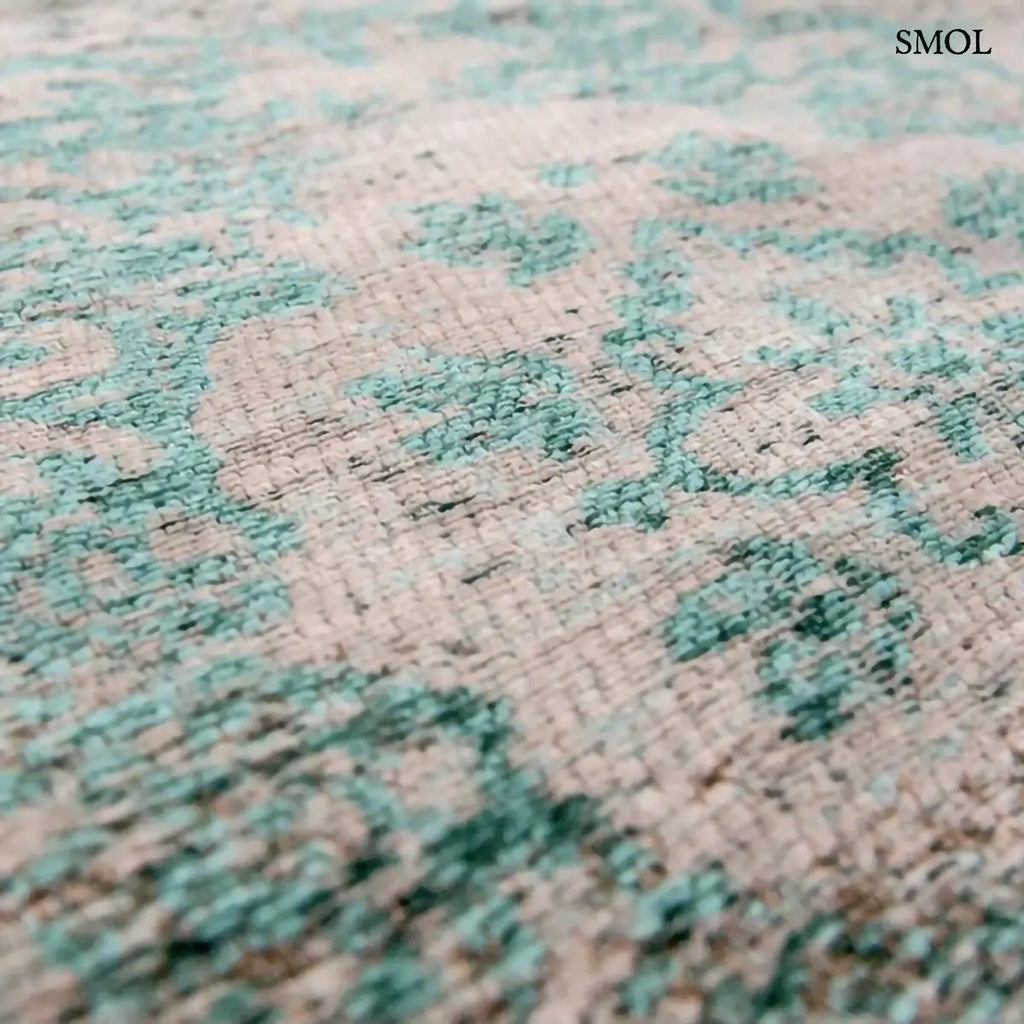 ECO RUG JADE OYSTER perzsa mintás szőnyeg türkizzöld tónusokban, krémszürke alapon, vintage hatással, jacquard szövés, nagyítva