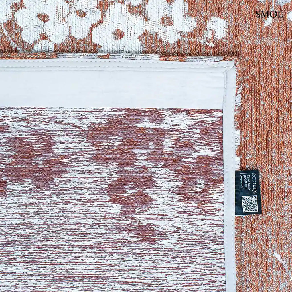 ECO RUG COPPER PINK rózsaszín sakura mintás szőnyeg japán cseresznyevirág motívumokkal, lapos szövés, 3 mm – kül- és beltéri, felhajtott sarokkal