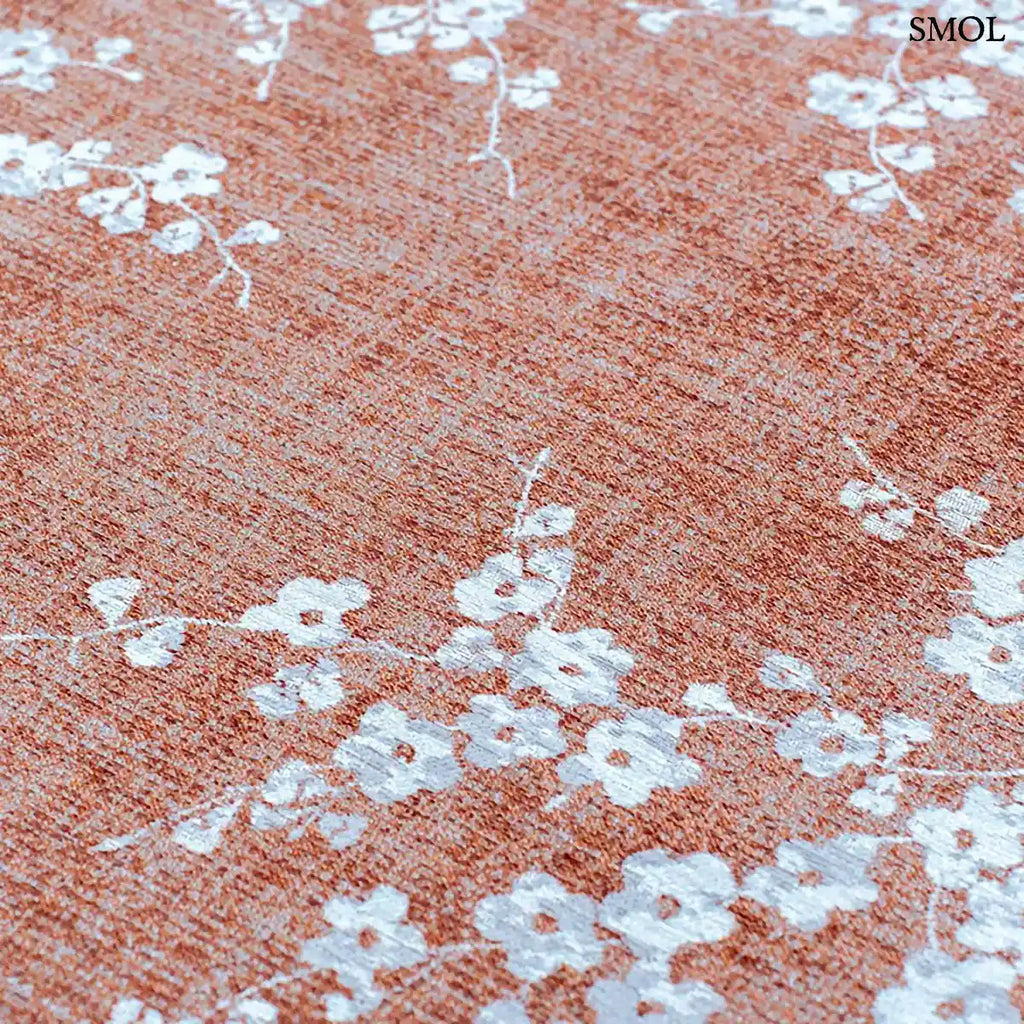 ECO RUG COPPER PINK rózsaszín sakura mintás szőnyeg japán cseresznyevirág motívumokkal, lapos szövés, 3 mm – kül- és beltéri, minta nagyítva
