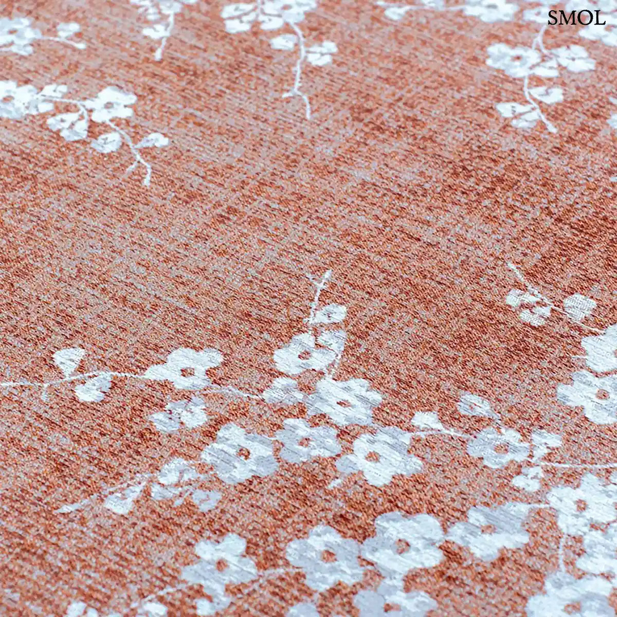 ECO RUG COPPER PINK rózsaszín sakura mintás szőnyeg japán cseresznyevirág motívumokkal, lapos szövés, 3 mm – kül- és beltéri, minta nagyítva