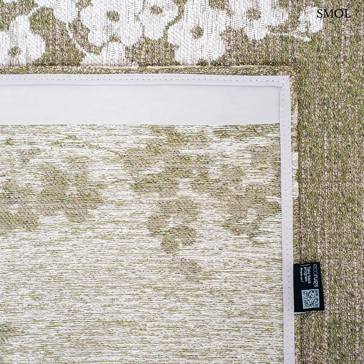 ECO RUG WET GARDEN zöld sakura mintás szőnyeg japán cseresznyevirág motívumokkal, lapos szövés, 3 mm – kül- és beltéri, felhajtott sarokkal