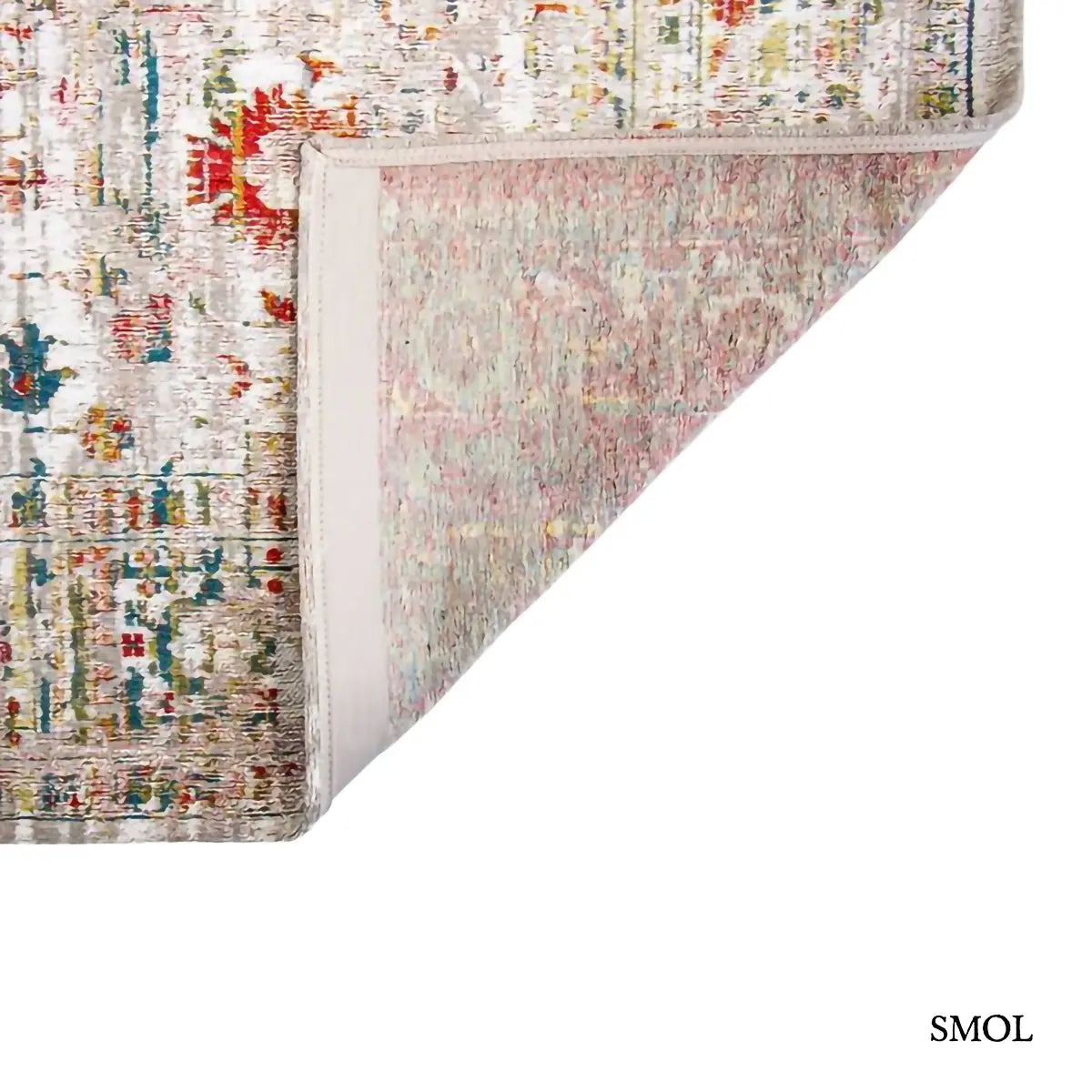 ECO RUG TURKISH DELIGHT sokszínű török mintás szőnyeg bézs alapon, halvány Ushak motívumokkal, piros, kék, zöld és mustár akcentusokkal, felhajtott sarokkal