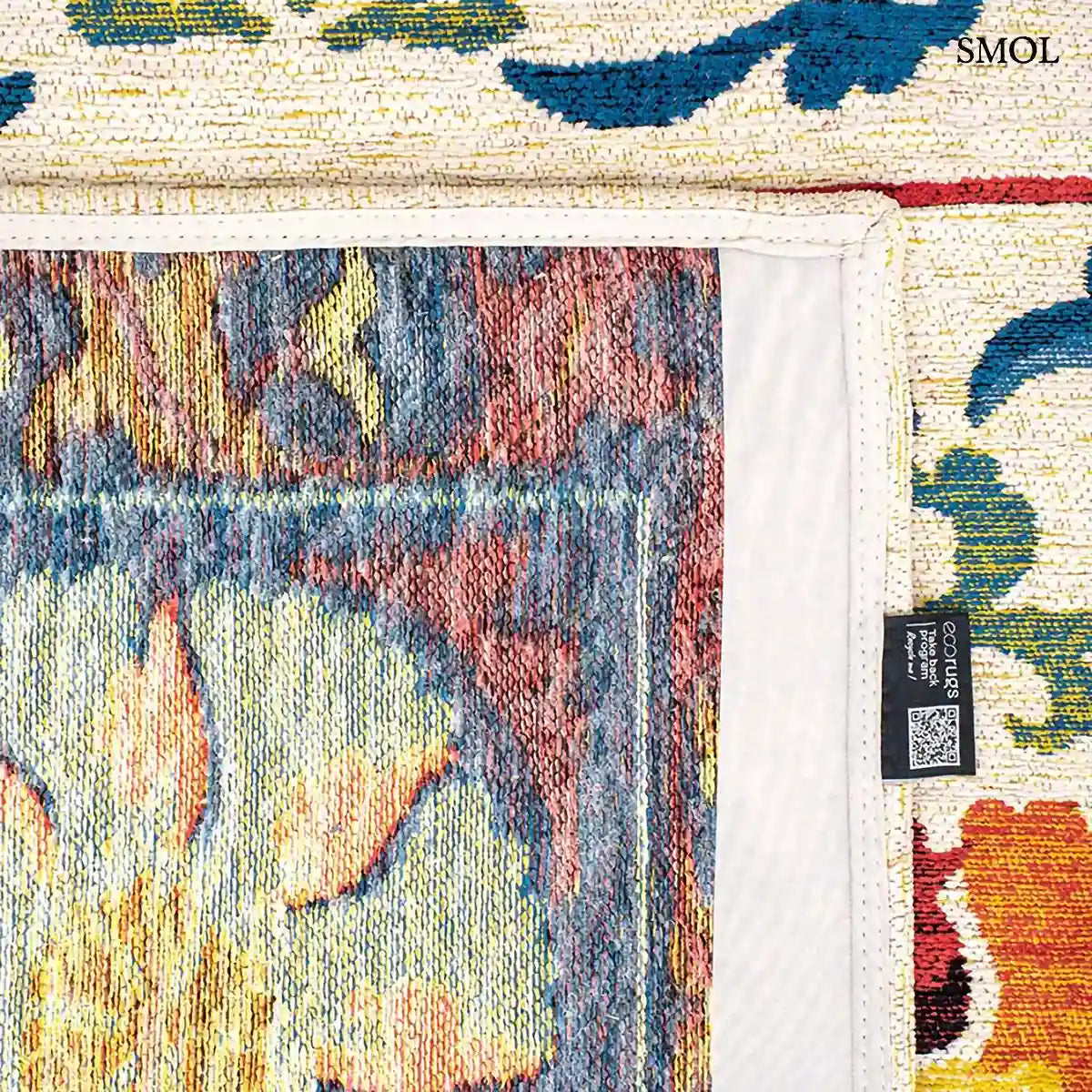ECO RUG ORIGINE sokszínű suzani mintás szőnyeg krém alapon, közép-ázsiai virágos motívumokkal, felhajtott sarokkal