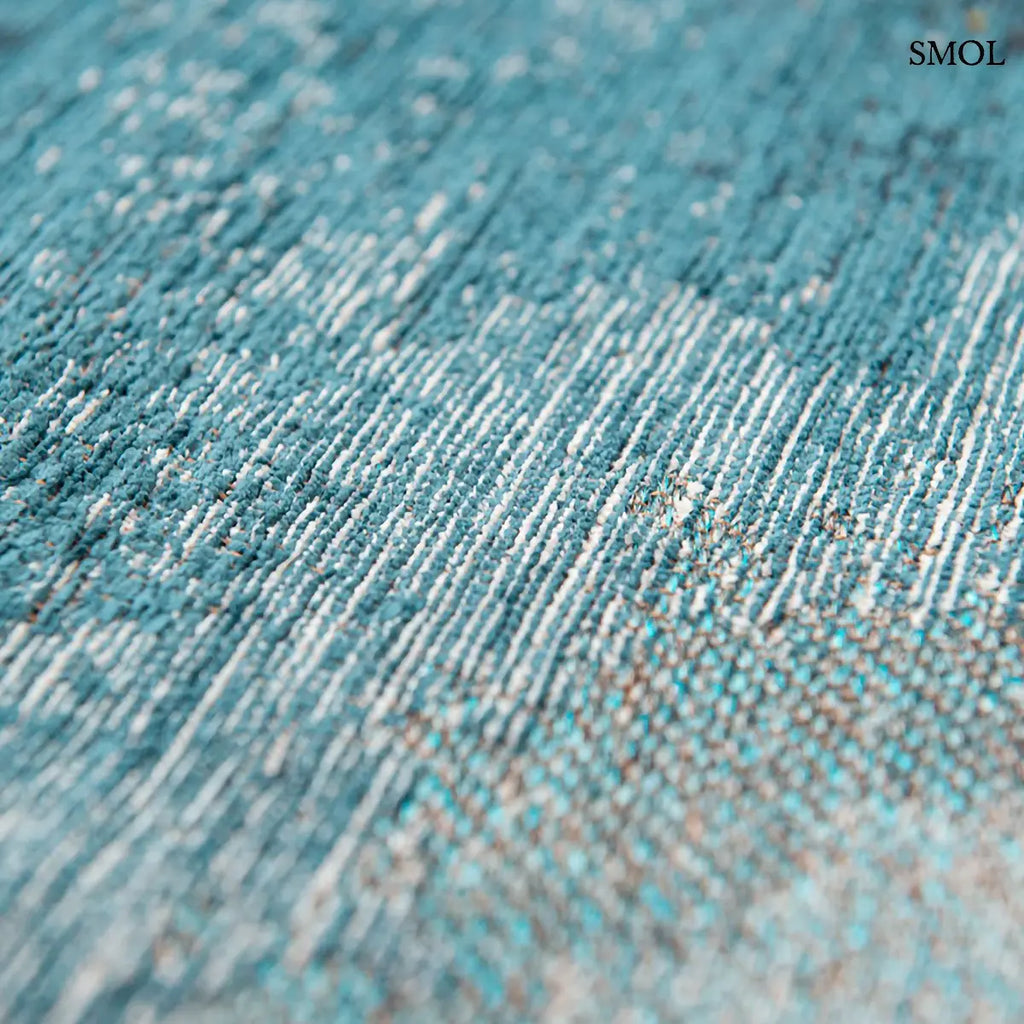 ECO RUG INKJET tintafolt mintás szőnyeg fehér alapon türkiz-kék absztrakt vízfestmény hatással, színátmenet nagyítva