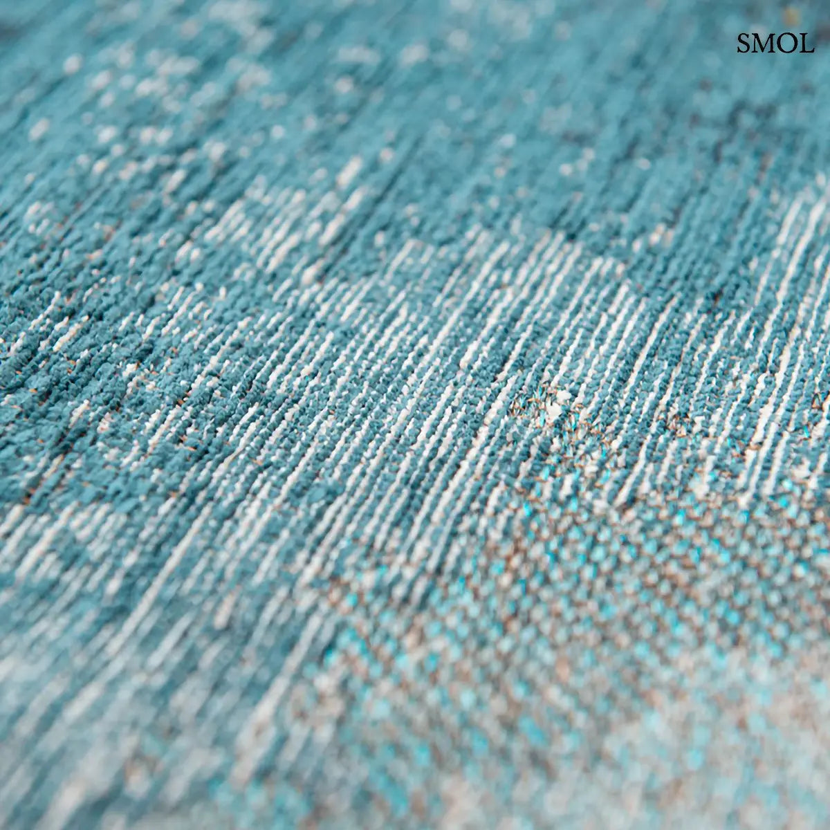 ECO RUG INKJET tintafolt mintás szőnyeg fehér alapon türkiz-kék absztrakt vízfestmény hatással, színátmenet nagyítva