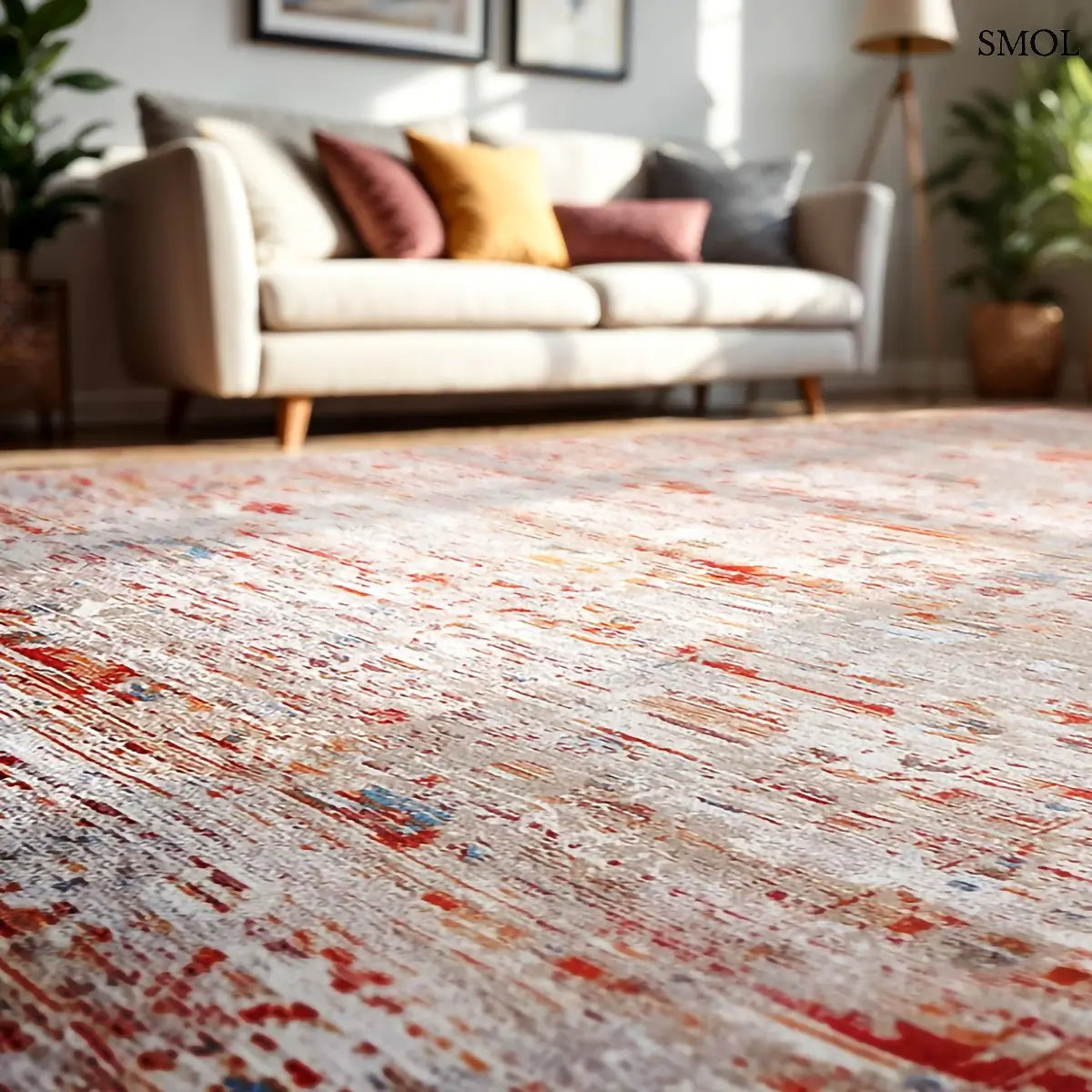 ECO RUG GALATA SUNSET vintage török mintás szőnyeg terrakotta-krém kombinációban, koptatott felülettel, újrahasznosított poliészter, nappaliban, nagyítva