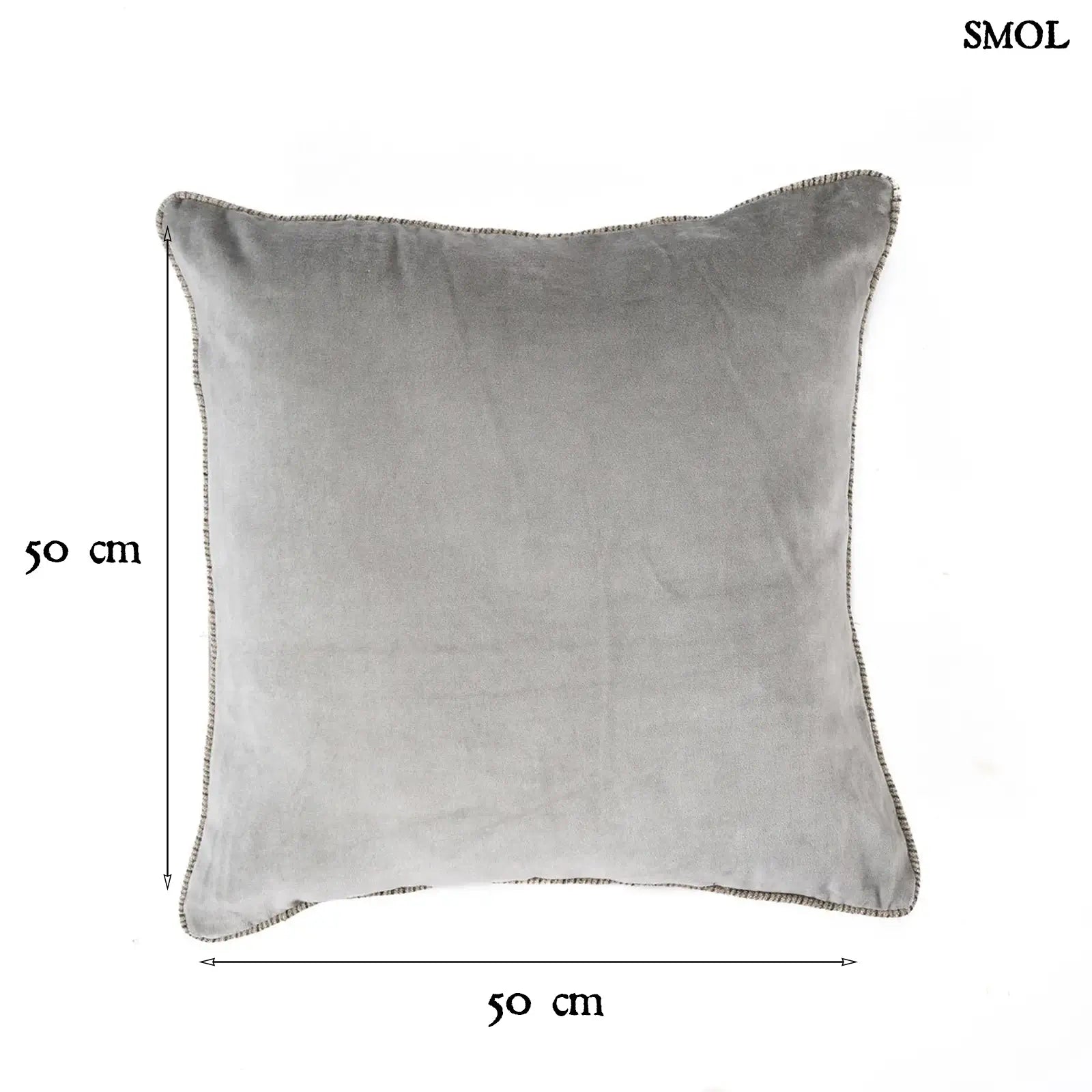 Szürke Bársony Díszpárnahuzat 50x50 | VELVET CRUSH | SMOL - méretekkel