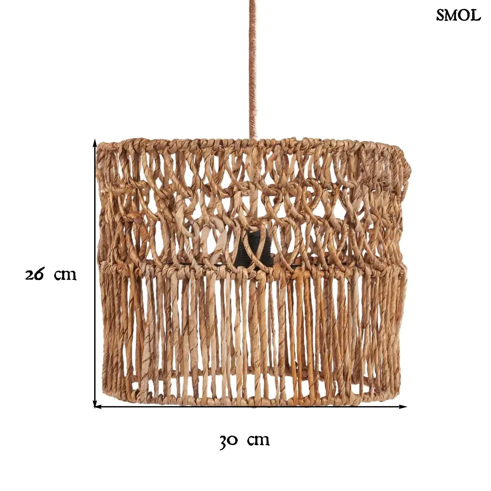 TAKUHANKI, természetes banánlevél függőlámpaernyő, ⌀30 cm - smol.hu - méretekkel
