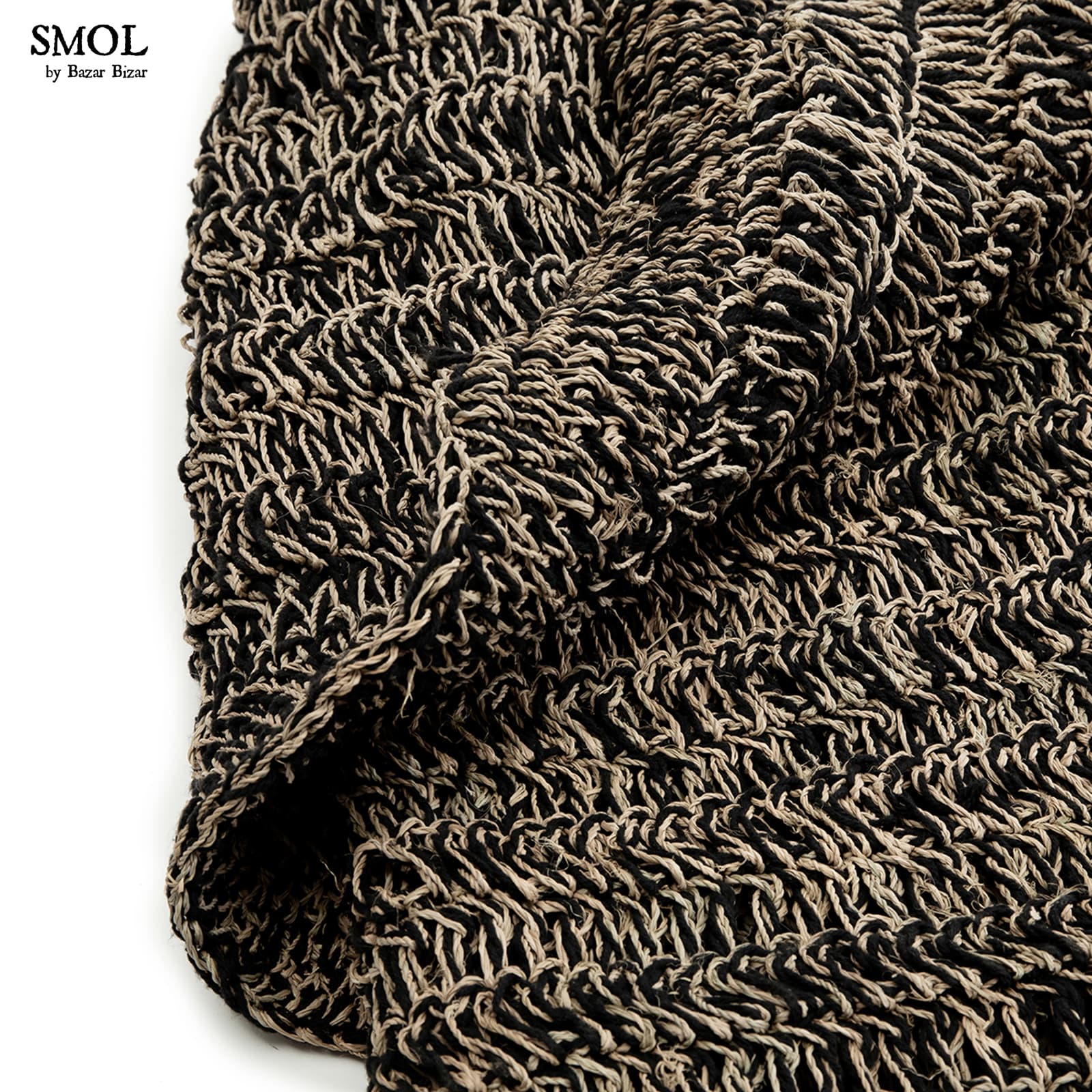 smol.hu -TANIA, kerek, fekete tengerifű szőnyeg, ⌀150 cm textúra nagyítva