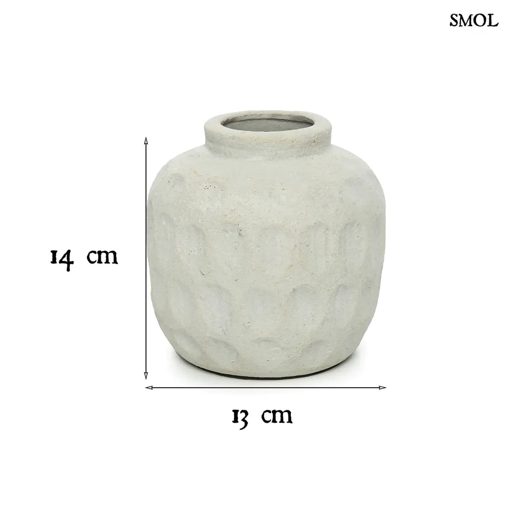 TRENDY, szürke, terrakotta váza, 14 cm - smol.hu - méretekkel