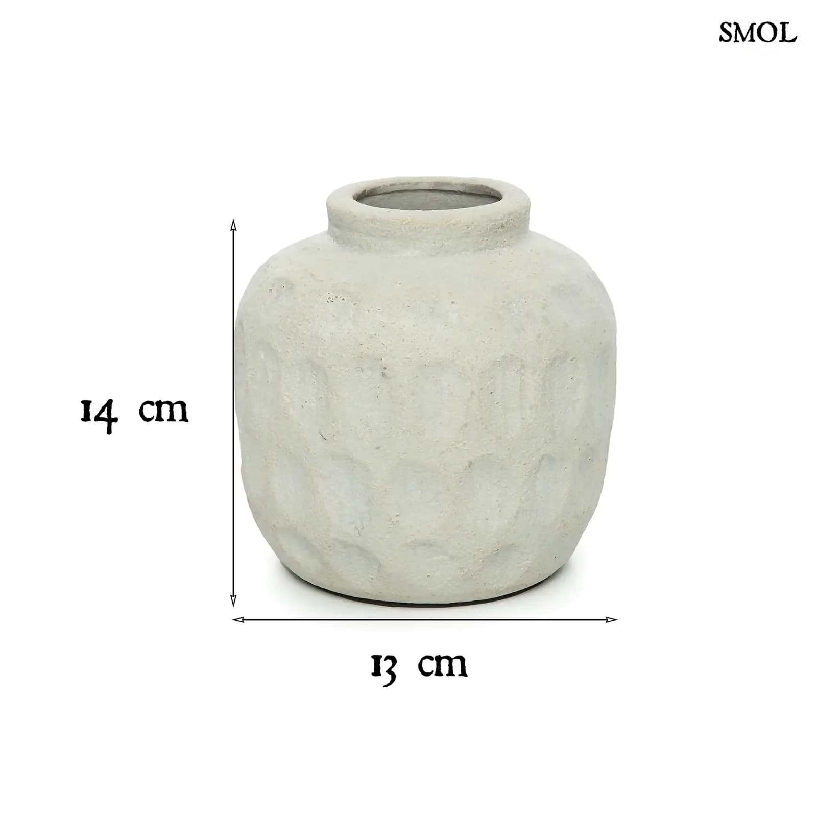 TRENDY, szürke, terrakotta váza, 14 cm - smol.hu - méretekkel