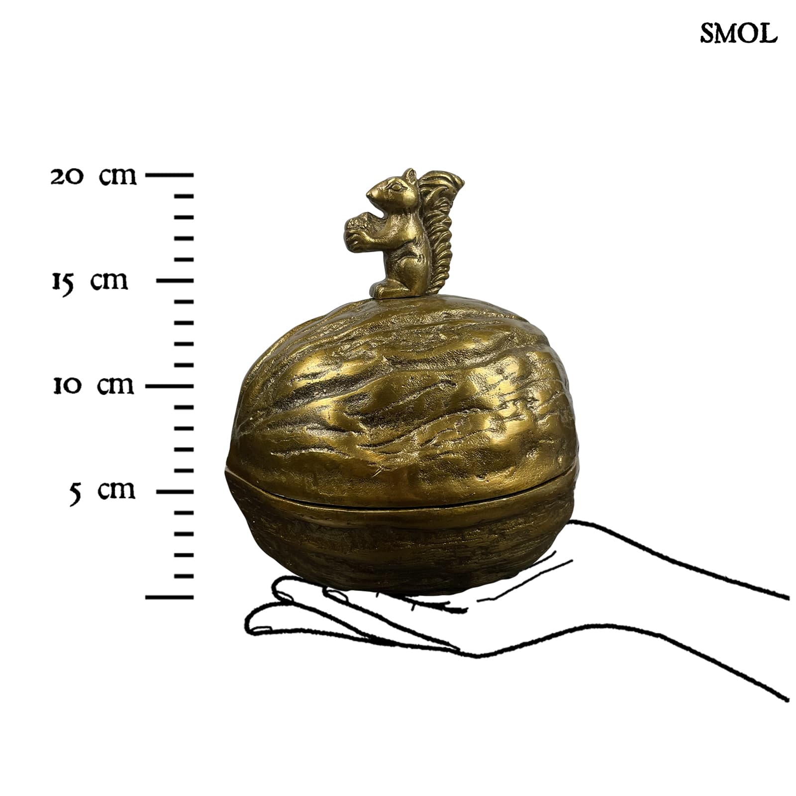 smol.hu -SQUIRREL, fém, dió formájú tároló, mókussal, 21 cm - méretarányosan