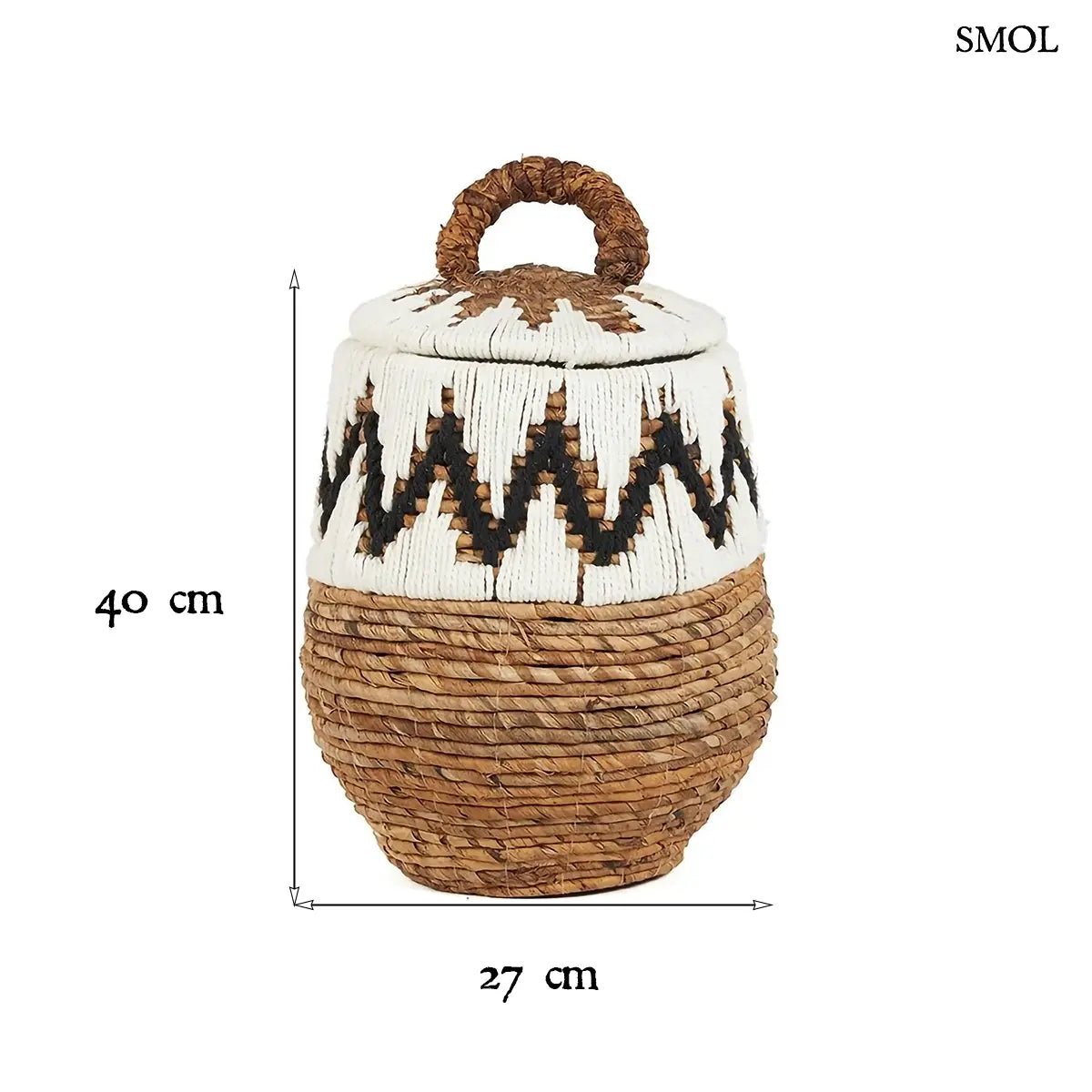 LITTLE BAY tárolókosár banánlevélből, natúr fehér, S méret – 27 × 40 cm, méretekkel