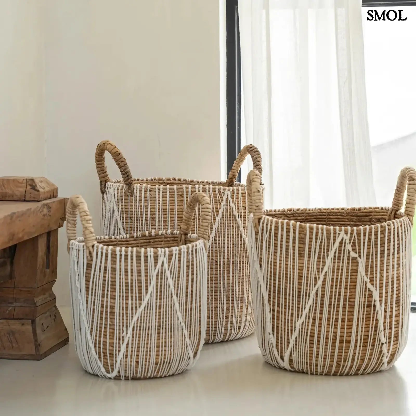 Tárolókosár banánlevélből – fehér makramé, M | STRAIGHT | SMOL - három méretben