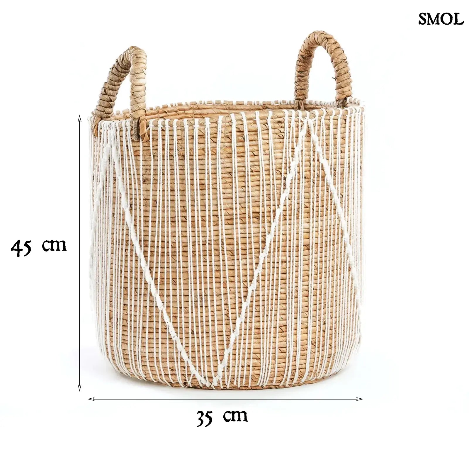 Tárolókosár banánlevélből – fehér makramé, M | STRAIGHT | SMOL - méretekkel