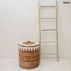 Tárolókosár Banana, banánlevél, M méret, natúr-fehér, fedeles létrával