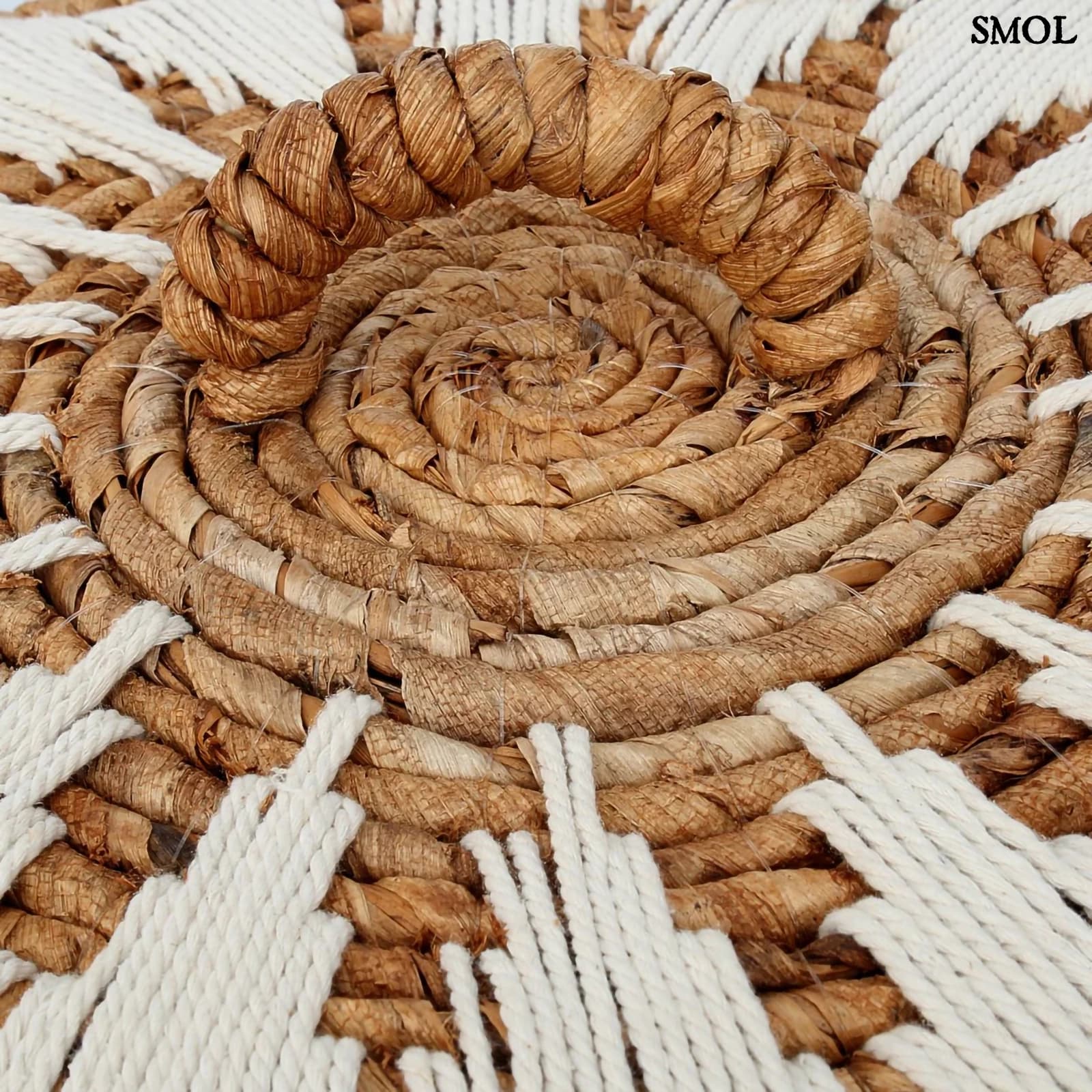 Tárolókosár Banana, banánlevél, M méret, natúr-fehér, fedeles fedél, fogantyú nagyítva