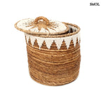 Tárolókosár Banana, banánlevél, M méret, natúr-fehér, fedeles fedél elcsúsztatva