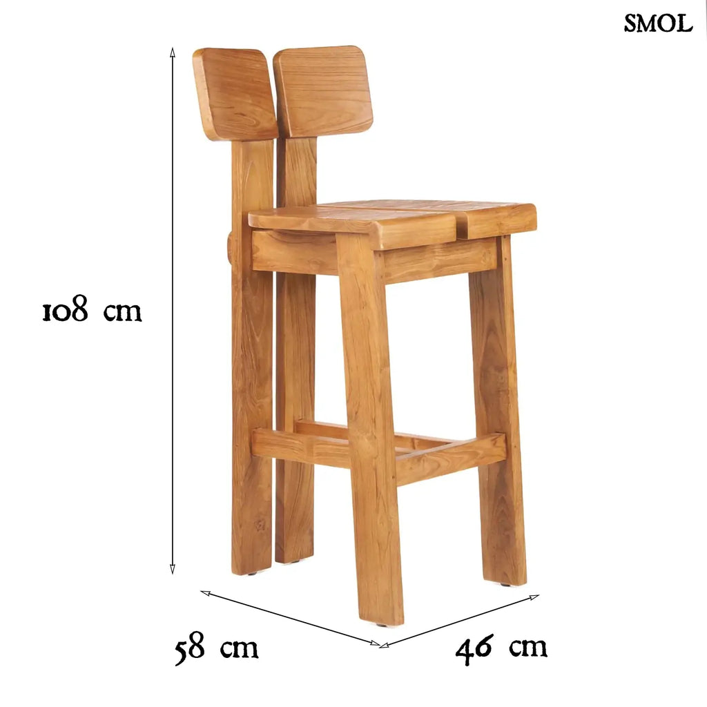 Teakfa Magasított Bárszék – Natúr | SAMA SAMA | SMOL - méretekkel