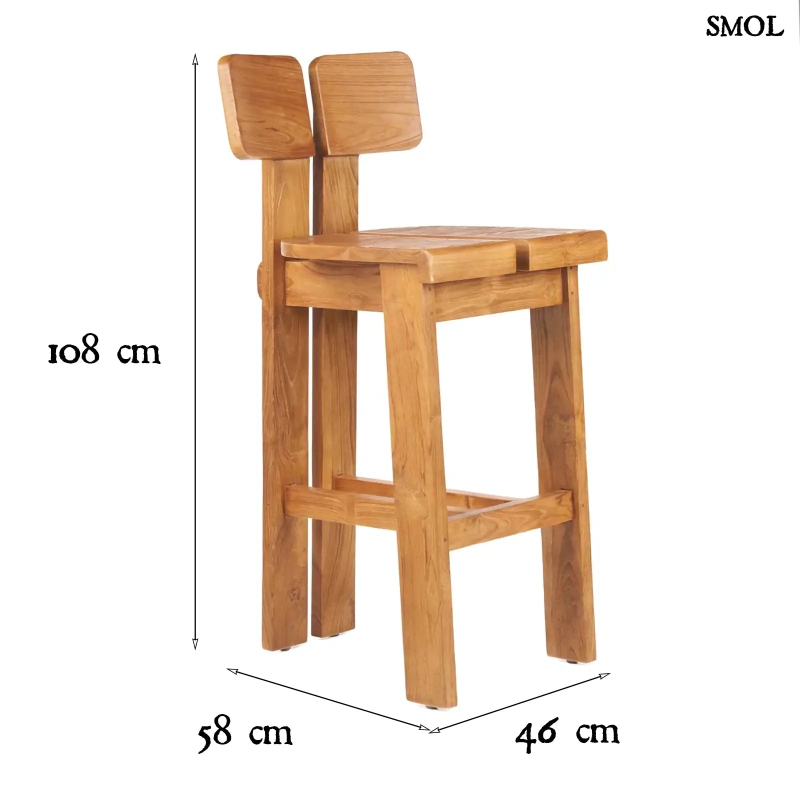 Teakfa Magasított Bárszék – Natúr | SAMA SAMA | SMOL - méretekkel