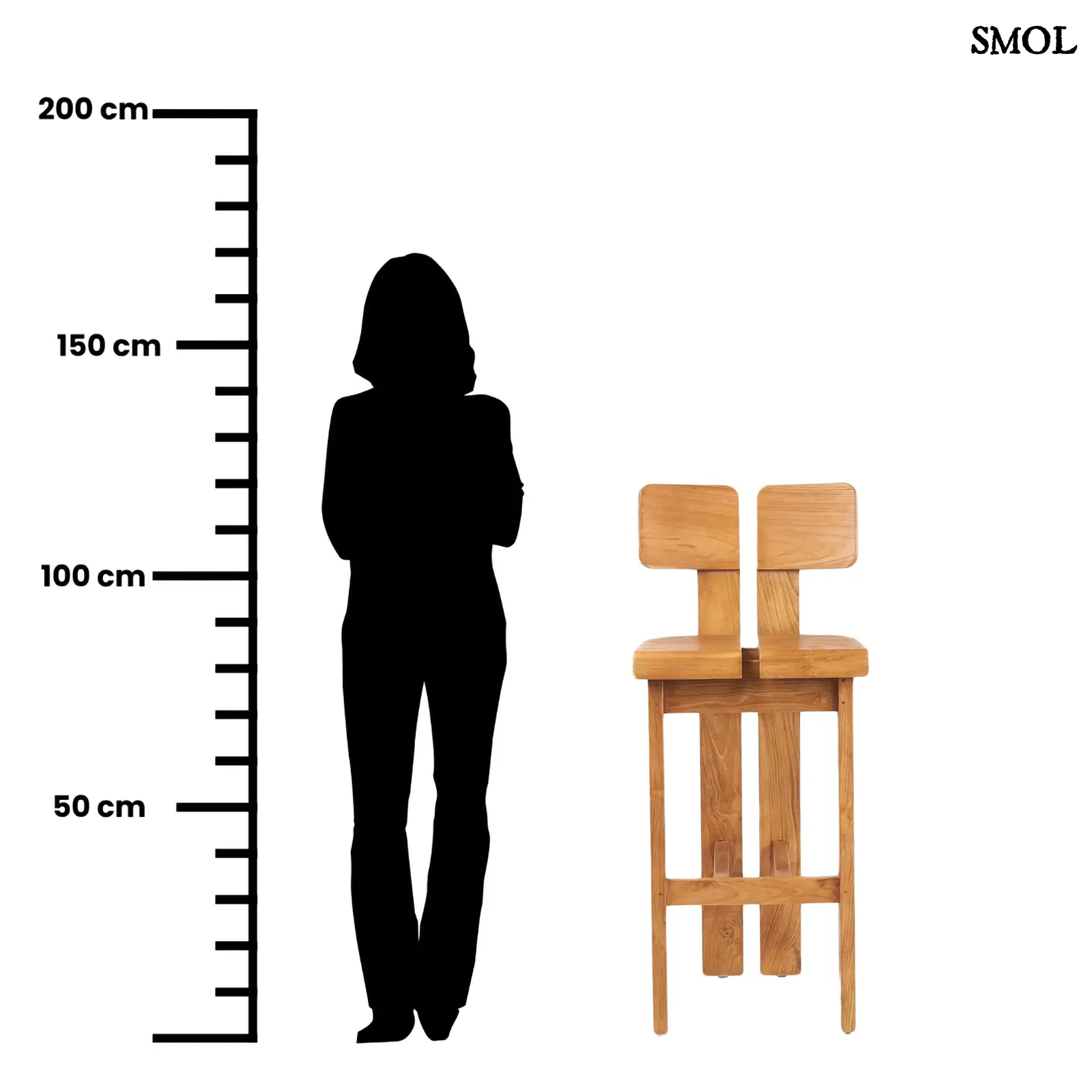 Teakfa Magasított Bárszék – Natúr | SAMA SAMA | SMOL - méretarányosan