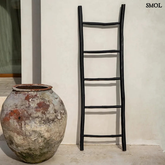 Teakfa Tároló Létra, 165 cm, fekete | TULUM | SMOL - kaspóval, teraszon