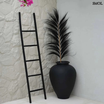 Teakfa Tároló Létra, 165 cm, fekete | TULUM | SMOL - fekete fűvel, kaspóval