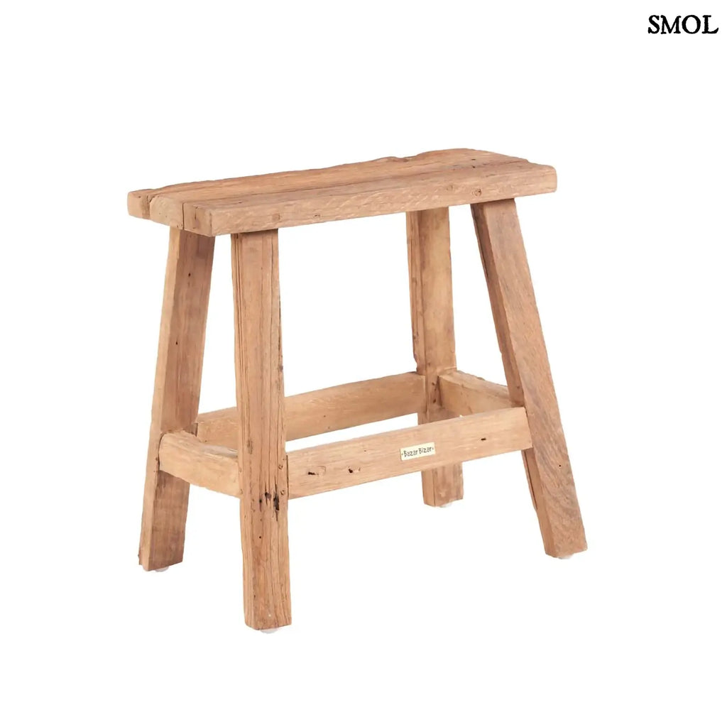 Teakfa ülőke Fab Rustic, natúr, rusztikus ferdén, fehér háttérrel