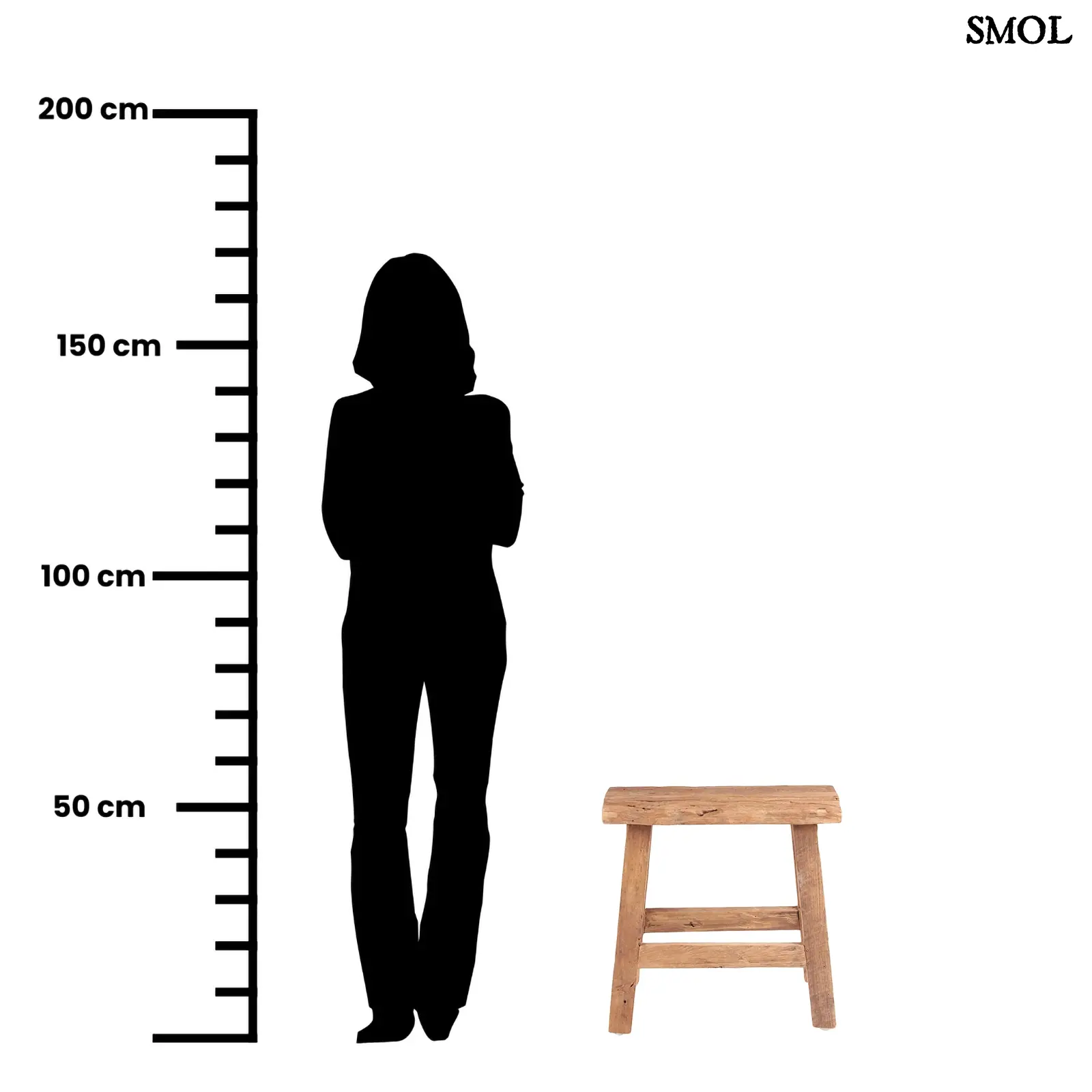 Teakfa ülőke Fab Rustic, natúr, rusztikus méretarányosan