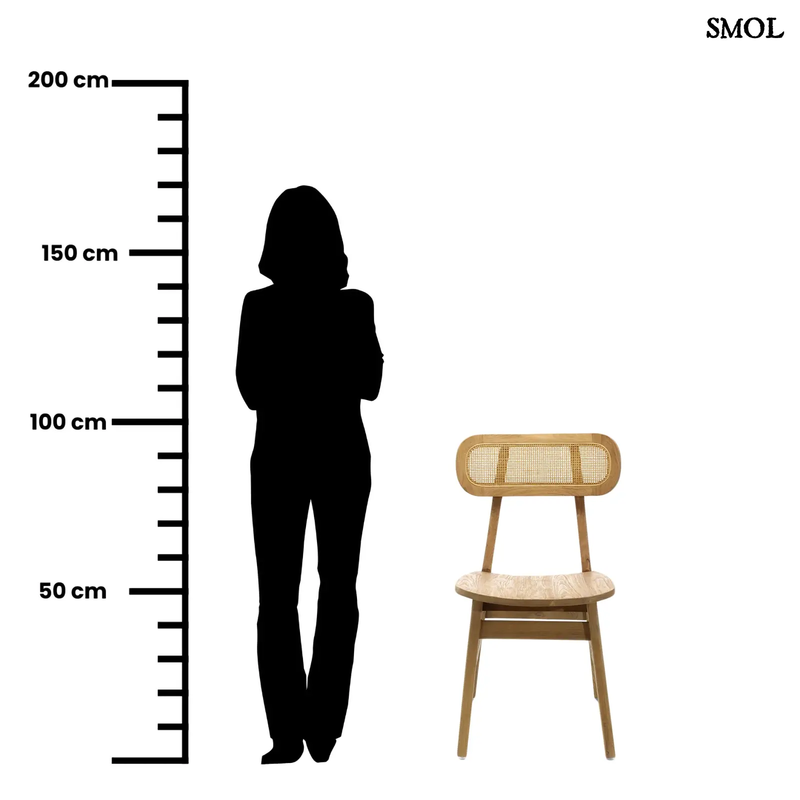 Teakfa étkezőszék rattan támlával | NOVA | SMOL - méretarányosan