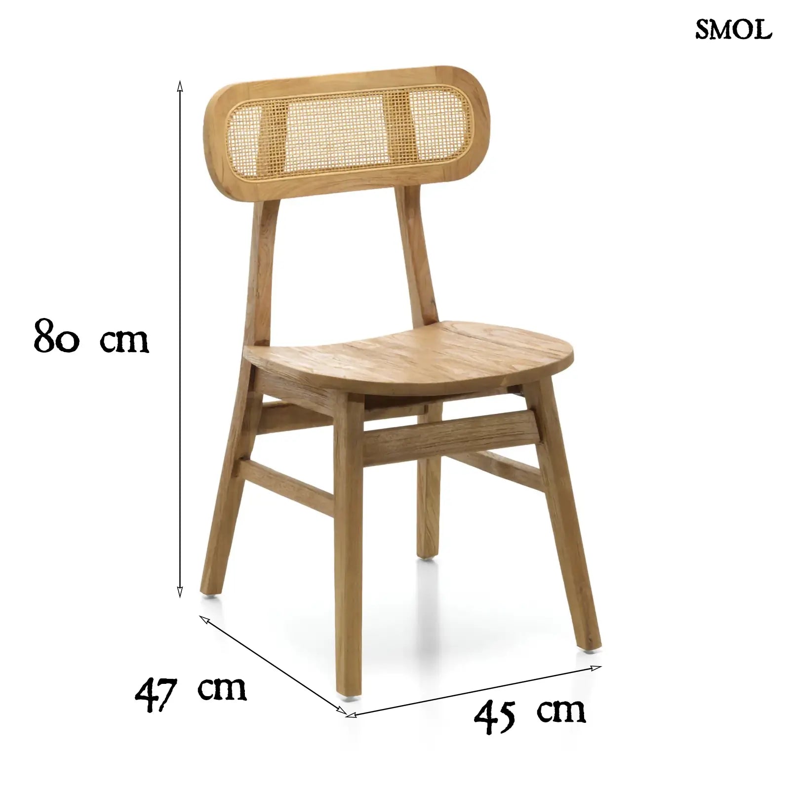 Teakfa étkezőszék rattan támlával | NOVA | SMOL - méretekkel