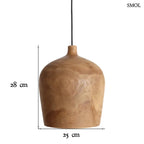 Modern, palack formájú teakfa függőlámpa természetes erezettel és fekete kábellel, méretekkel