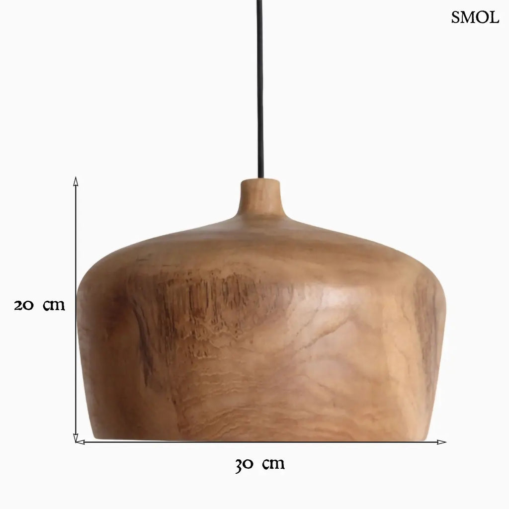 Modern dóm formájú teakfa függőlámpa, méretekkel